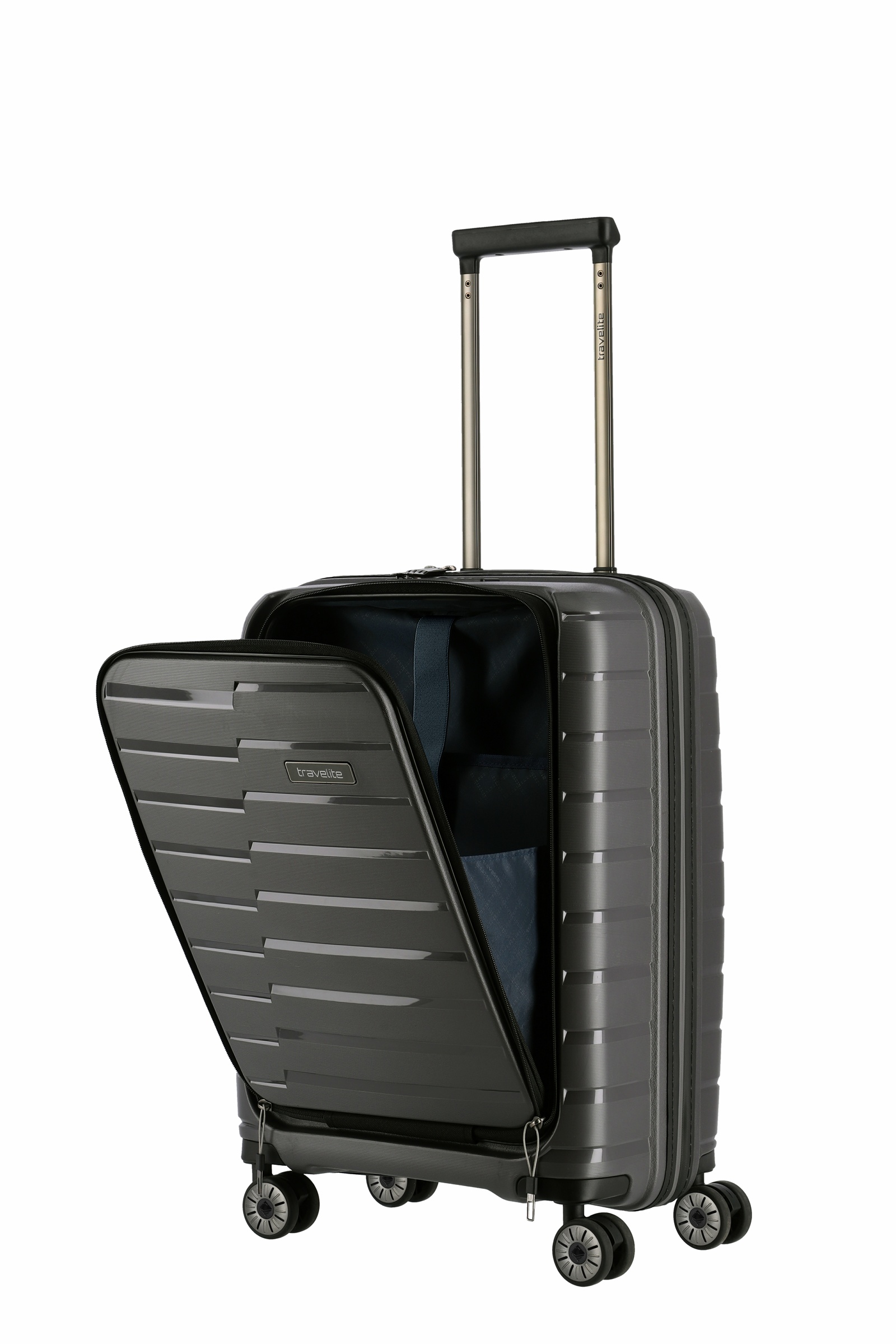 Travelite Koffer Air Base Vortasche 4 Rollen Trolley 55 cm S+ Anthrazit