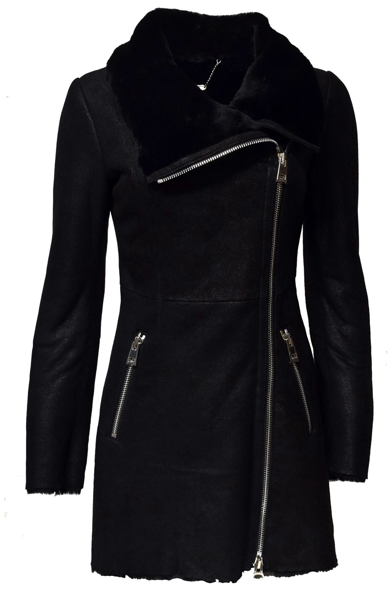 Damen Lammfellmantel Shearling in Schwarz