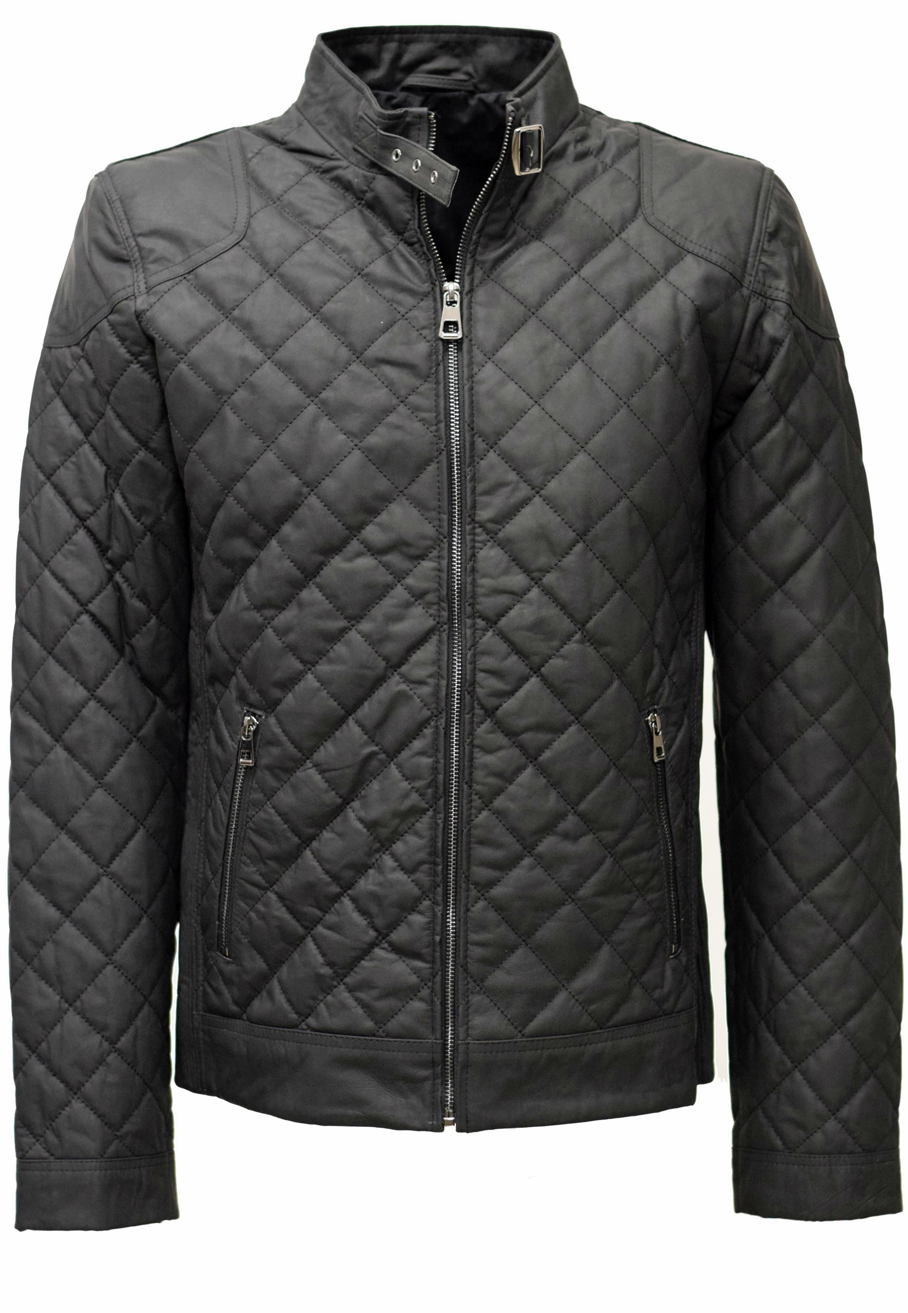 Herren Stepp- Lederjacke Michel in matt Schwarz