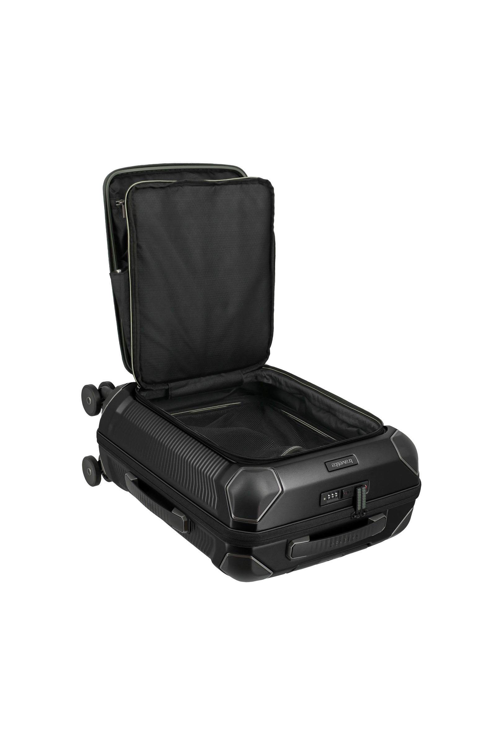 Travelite Koffer Millenium Vortasche 4 Rollen Trolley 55 cm S+ Schwarz
