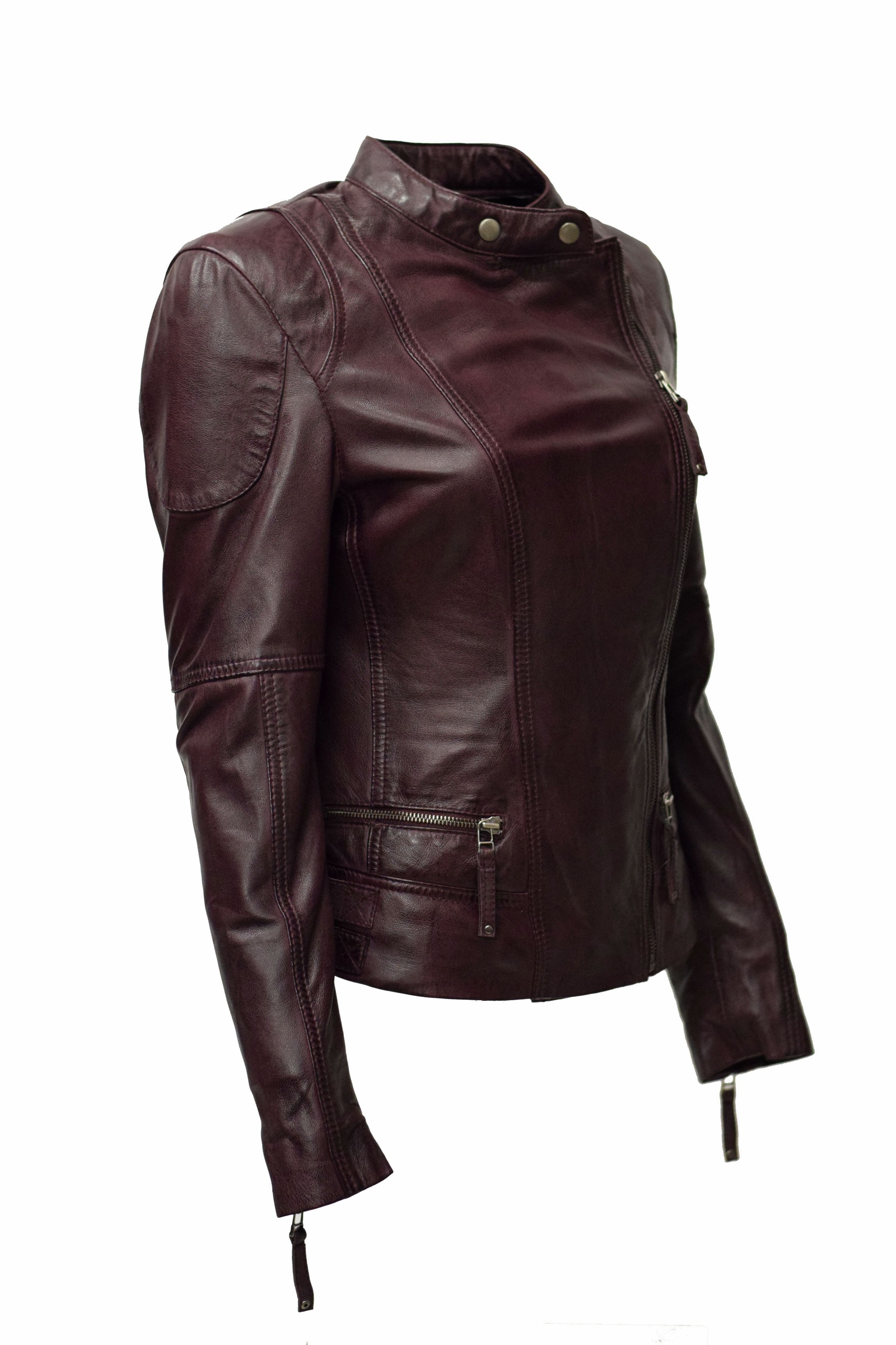 Damen Biker Lederjacke Jess in washed Burgundyrot