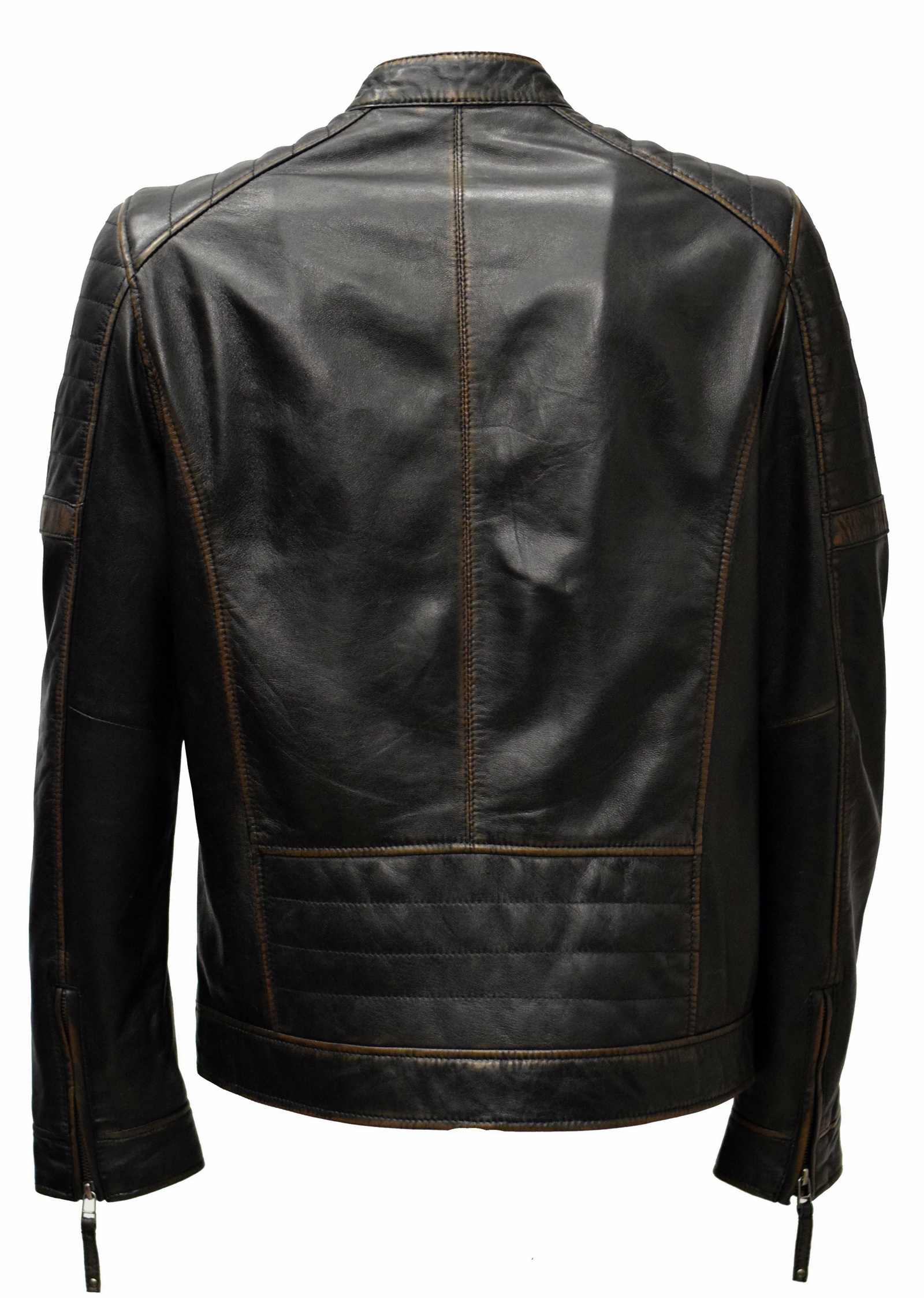 Herren Lederjacke Tomba gesteppt in washed Schwarzbraun