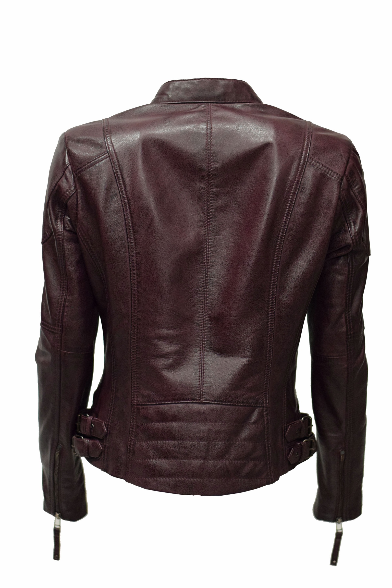Damen Biker Lederjacke Jess in washed Burgundyrot