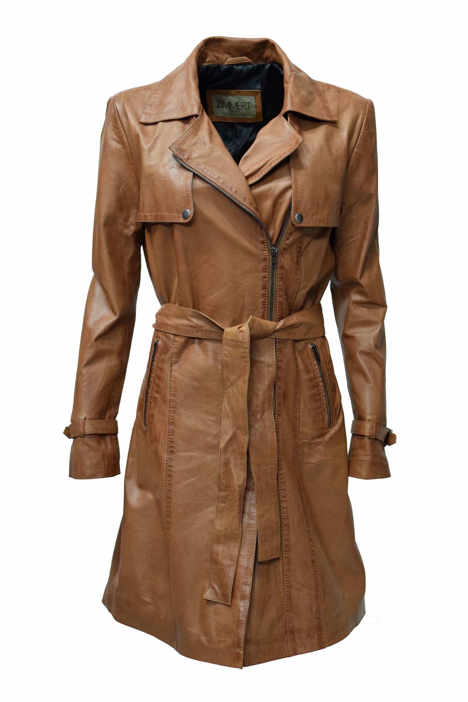 Damen Ledermantel Viktoria in washed Cognac Braun