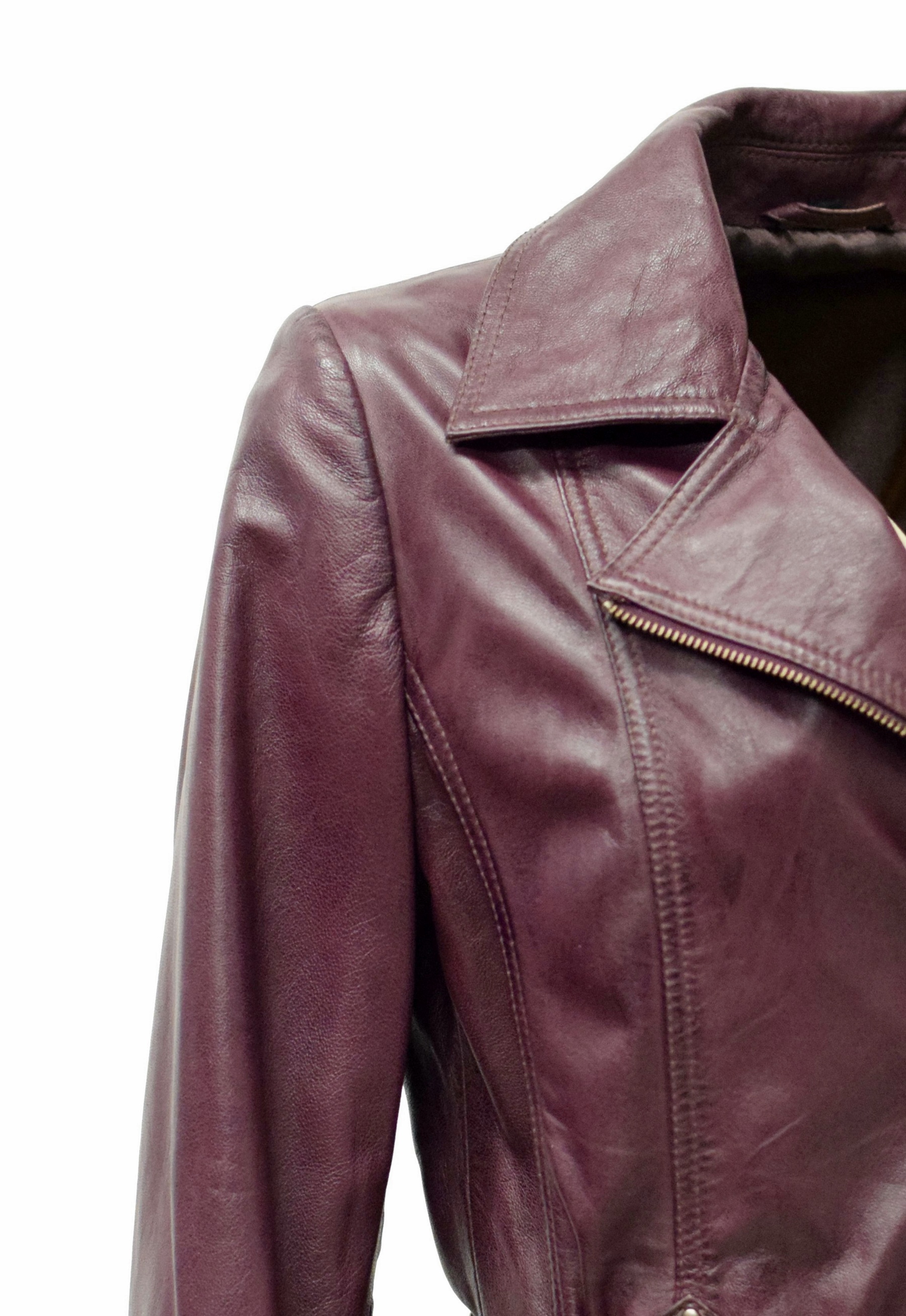 Damen Ledermantel Lara in washed Burgund
