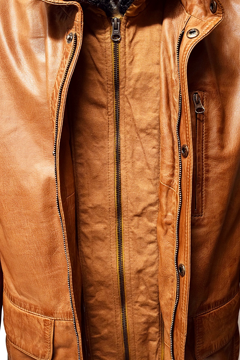 Herren Long Lederjacke "EDDI" in washed Cognac