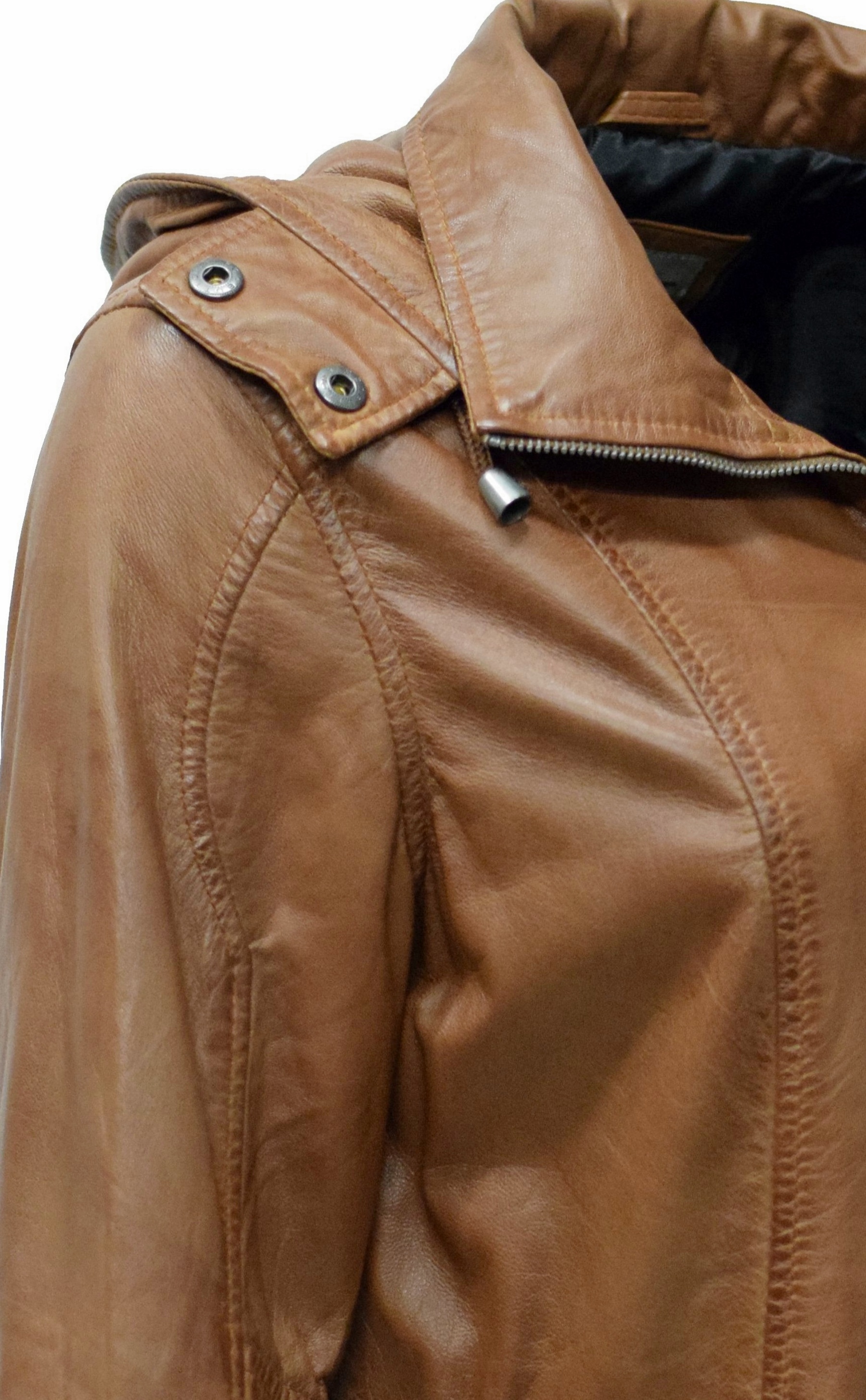 Damen Lederparka Helene mit Kapuze in washed Cognac