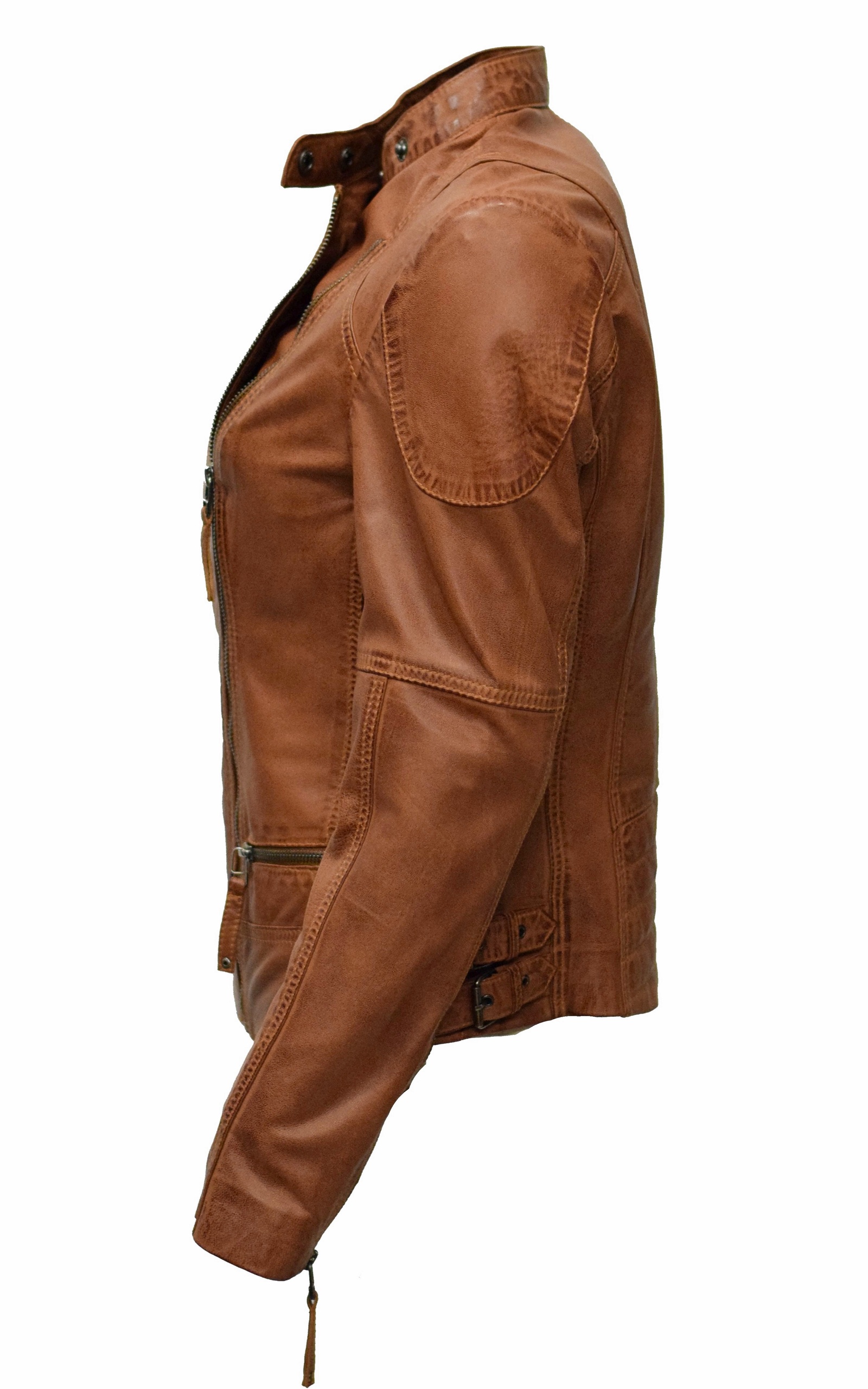 Damen Biker Lederjacke Jess in washed Cognac