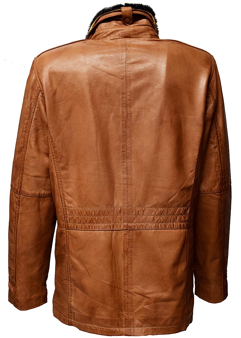 Herren Long Lederjacke "EDDI" in washed Cognac