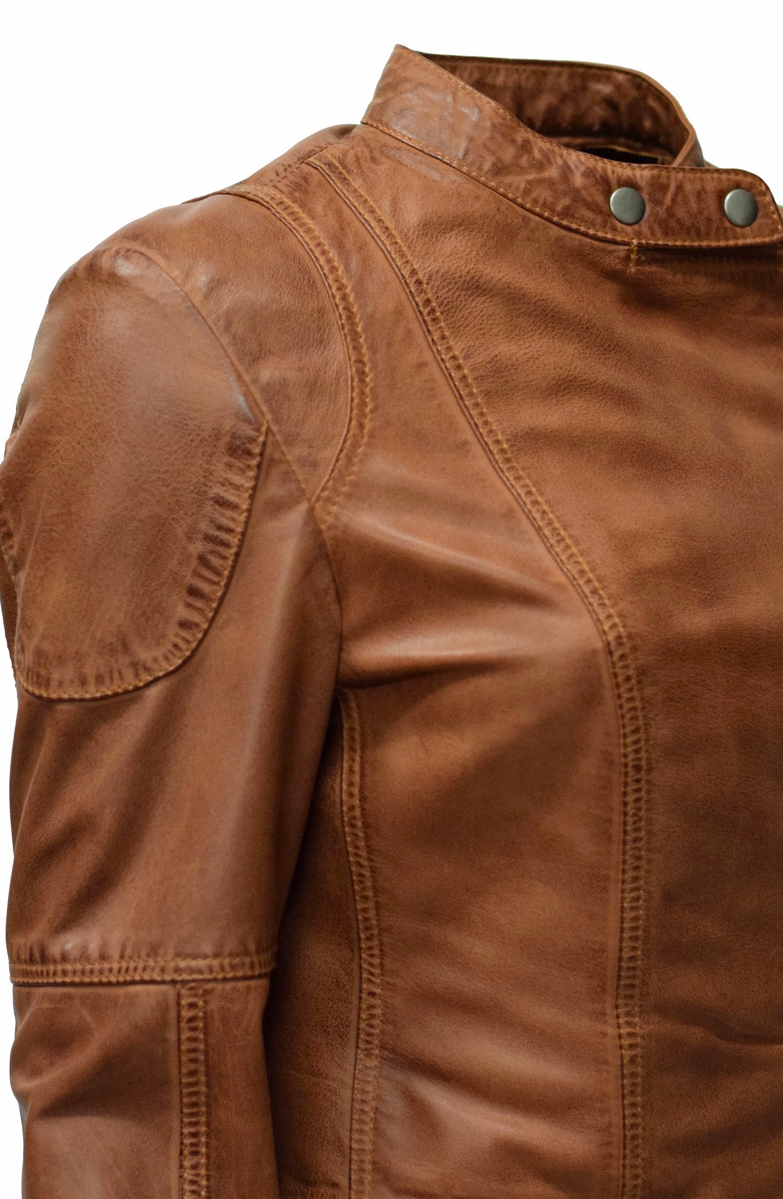 Damen Biker Lederjacke Jess in washed Cognac