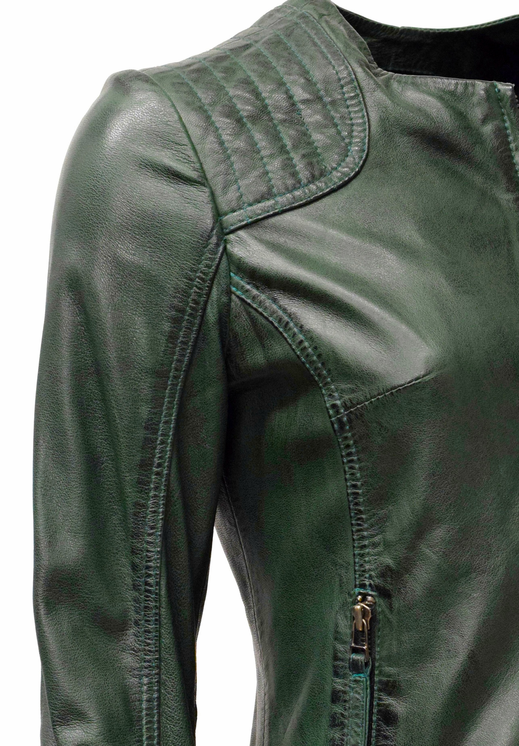 Damen Lederjacke Luisa in washed Smaragdgrün