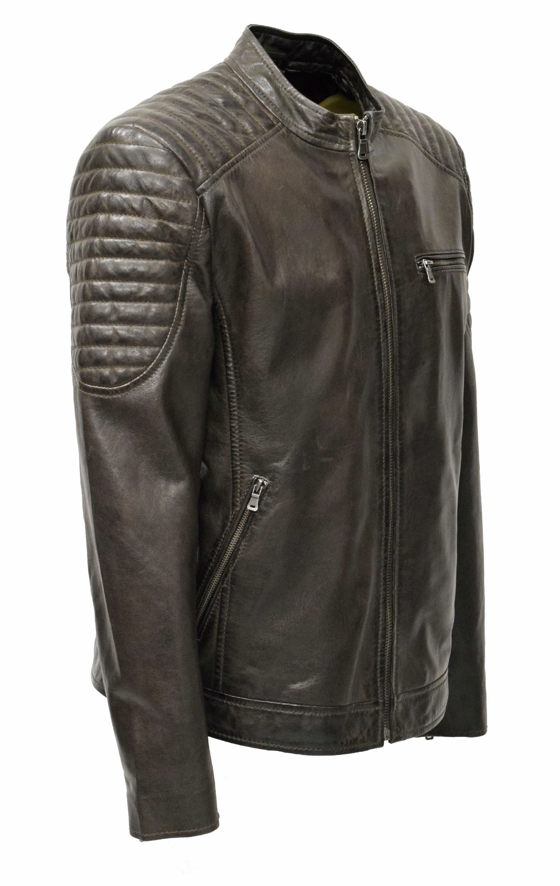 Herren Lederjacke Fiete gesteppt in washed Schwarzbraun