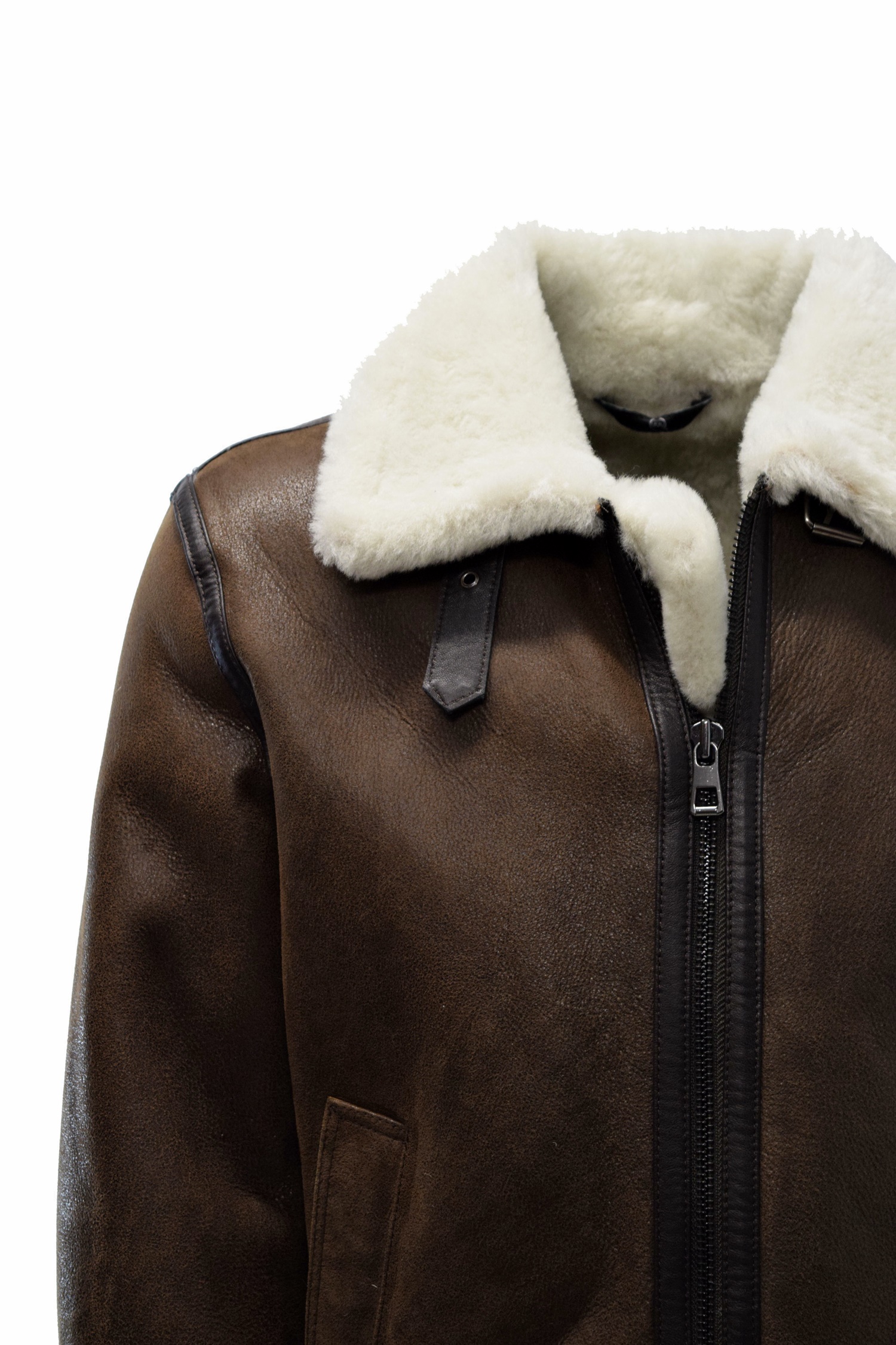 Herren Lammfelljacke Bombardier in Marrone Braun