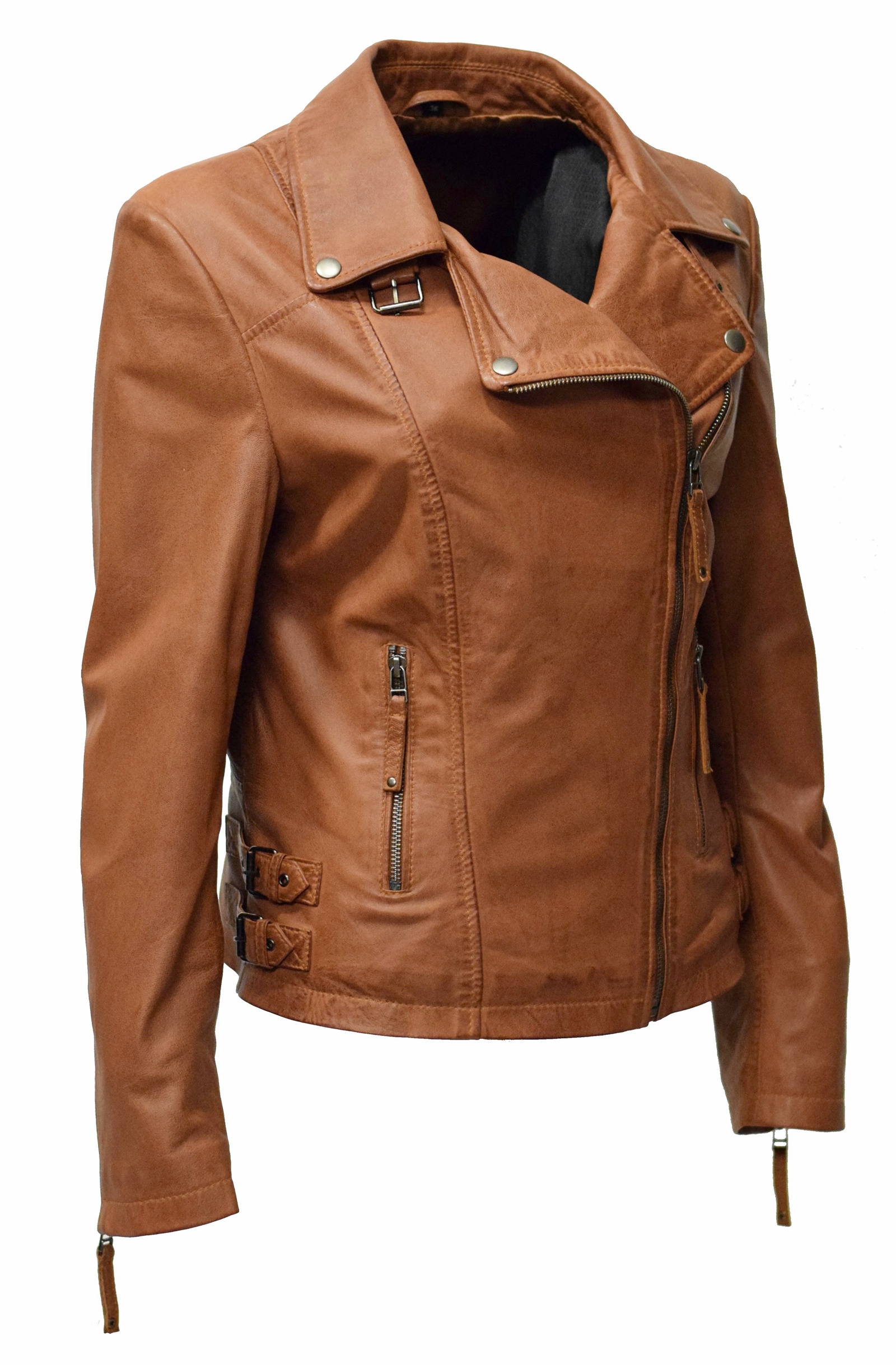 Damen Lederjacke Mala in washed Cognac