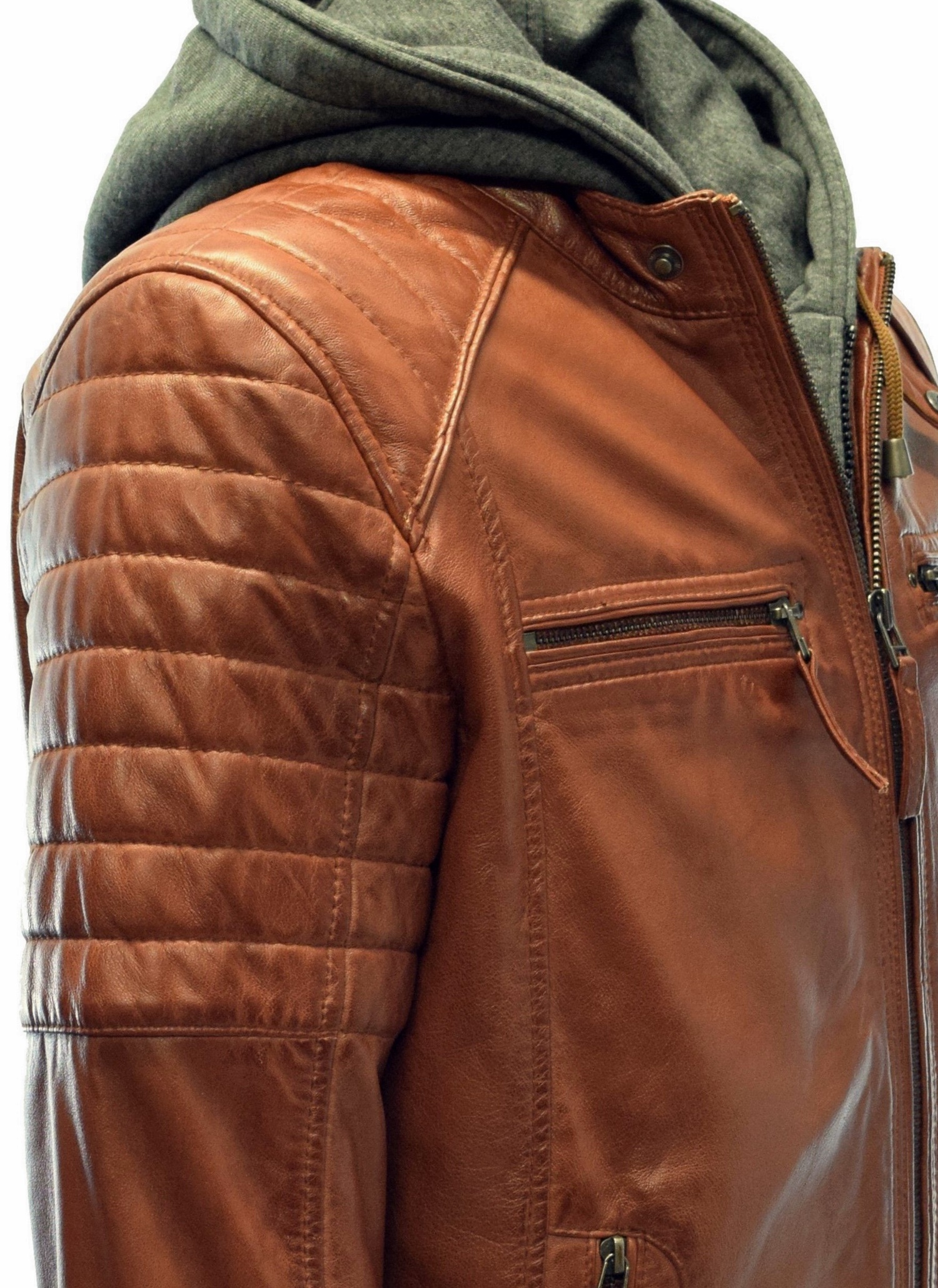 Herren Lederjacke Carlo gesteppt in washed Cognac