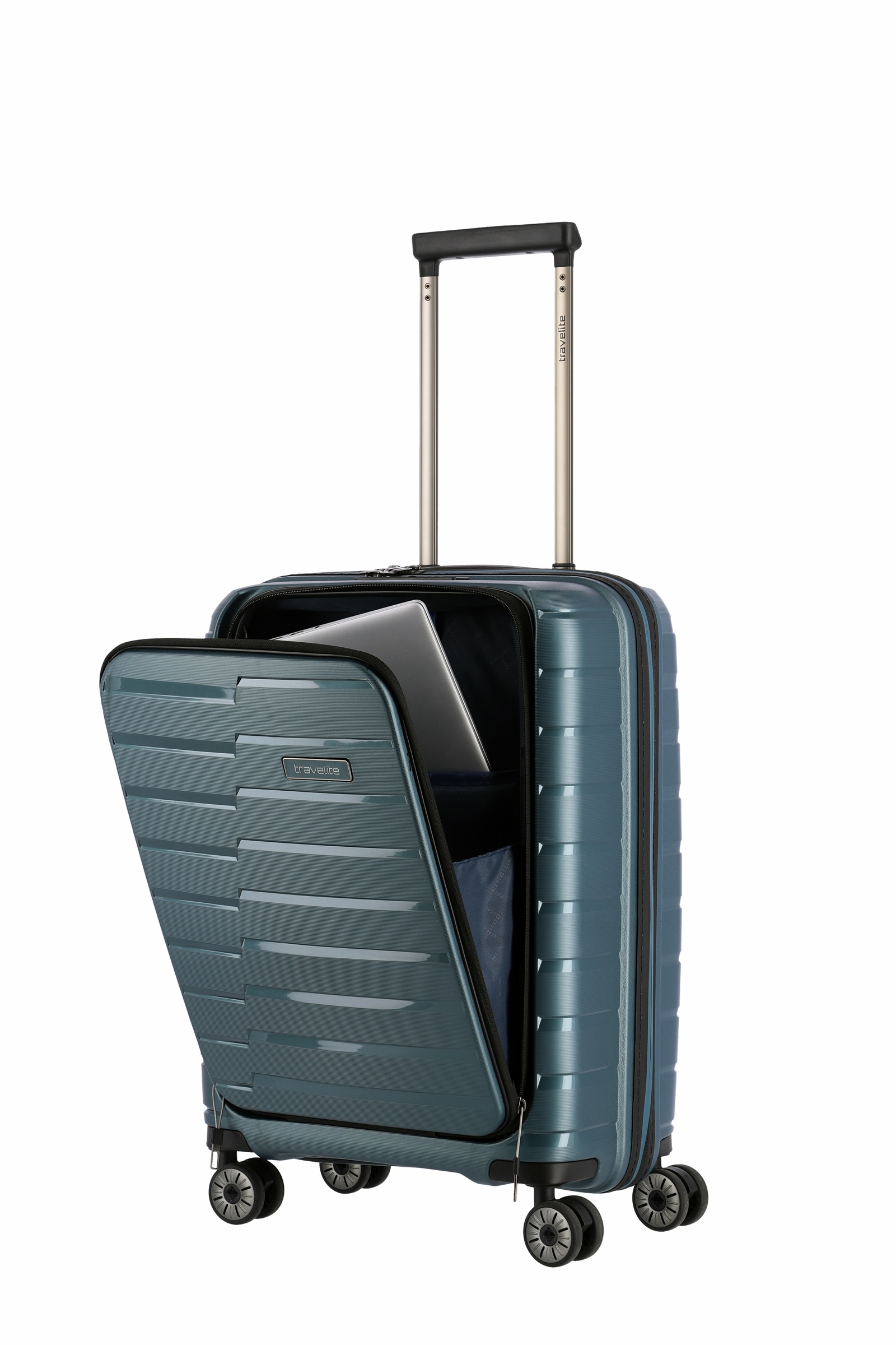 Travelite Koffer Air Base Vortasche 4 Rollen Trolley 55 cm S+ Eisblau