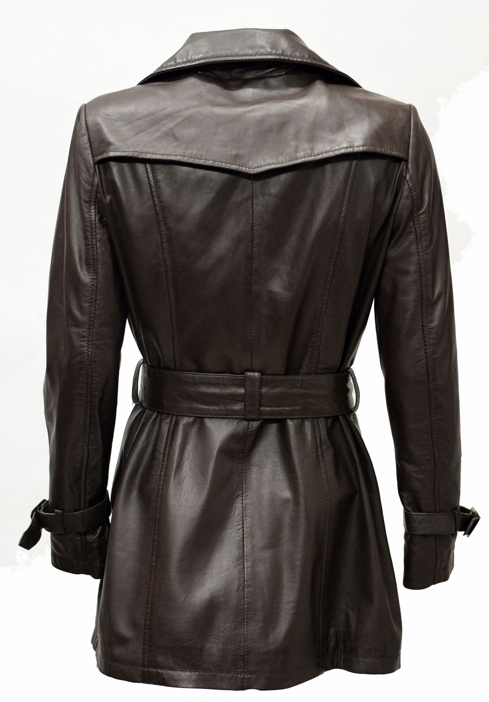 Damen Kurz-Trenchcoat Ledermantel Anna in washed Mocca