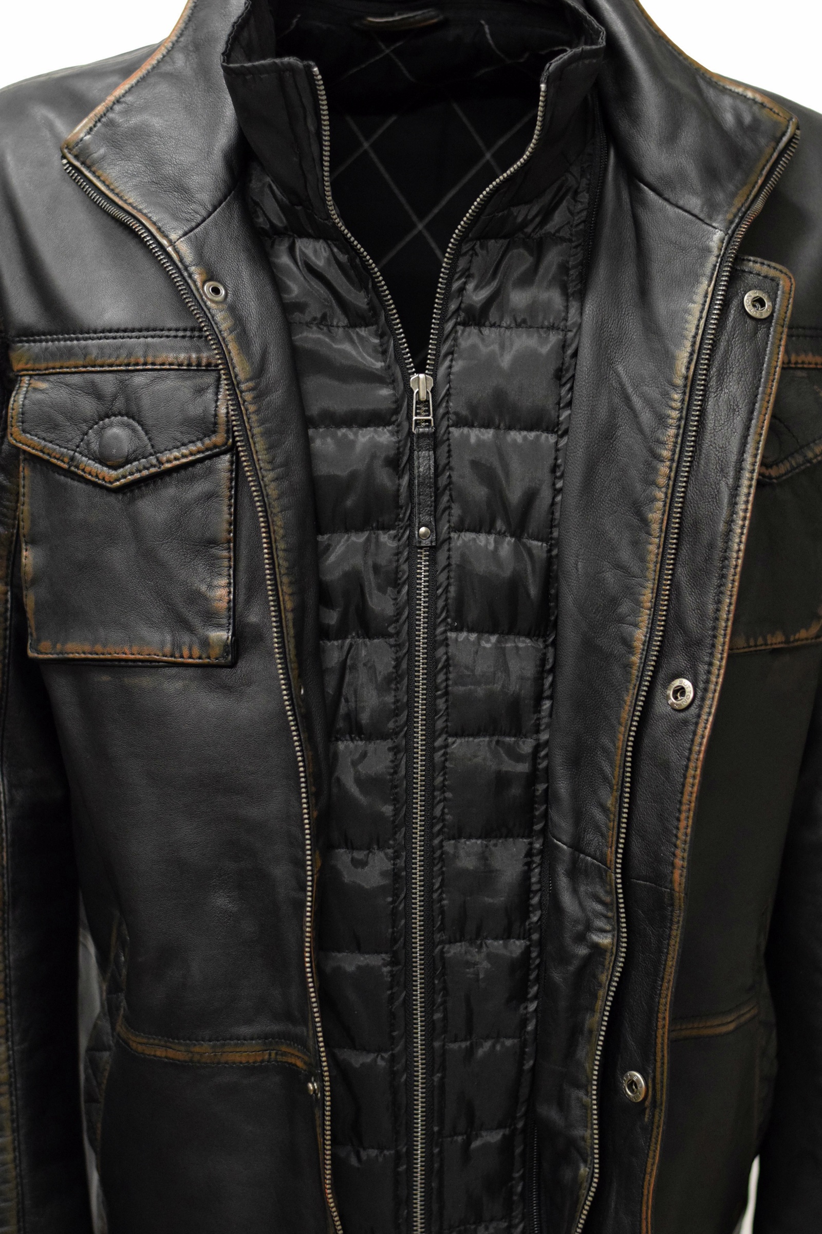 Herren Lederjacke Richar Westeneinsatz Schwarz Braun