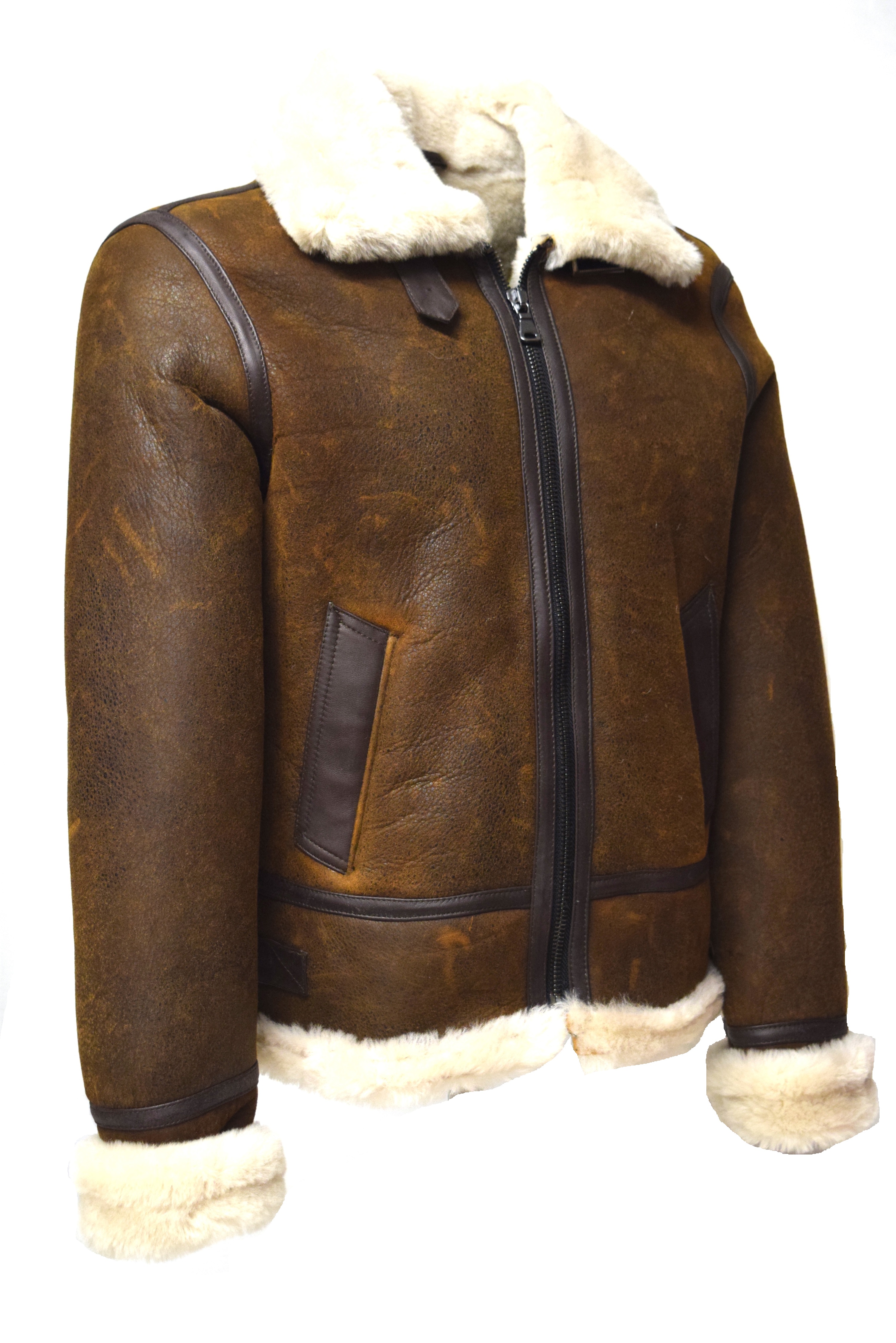 Herren Lammfell- Bomberjacke in braun