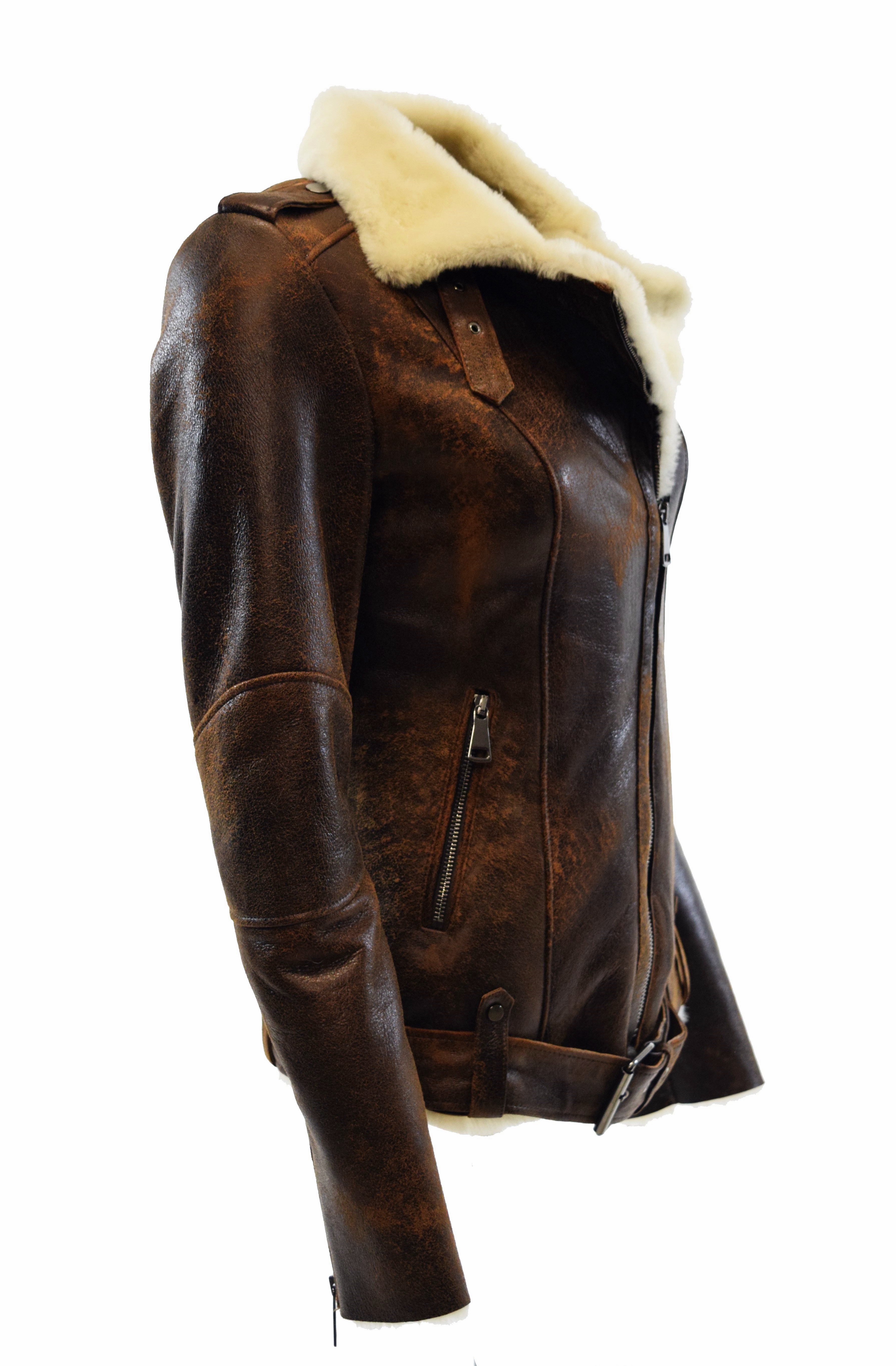 Damen Lammfelljacke Carla Shearling retro Whiskey Braun