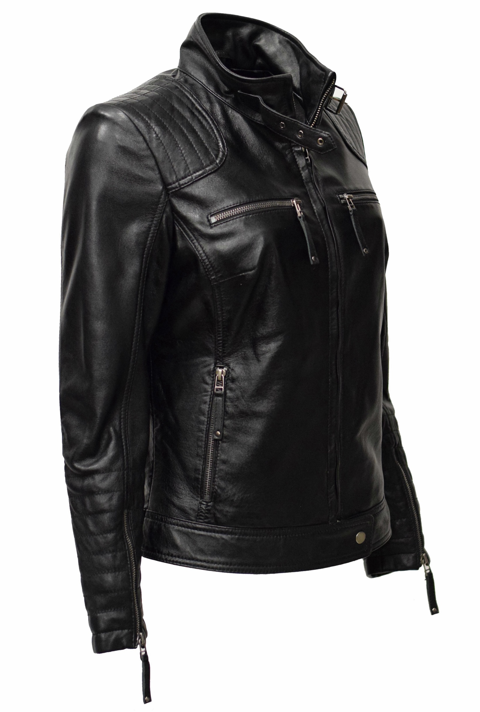 Damen Lederjacke Santa gesteppt washed Schwarz