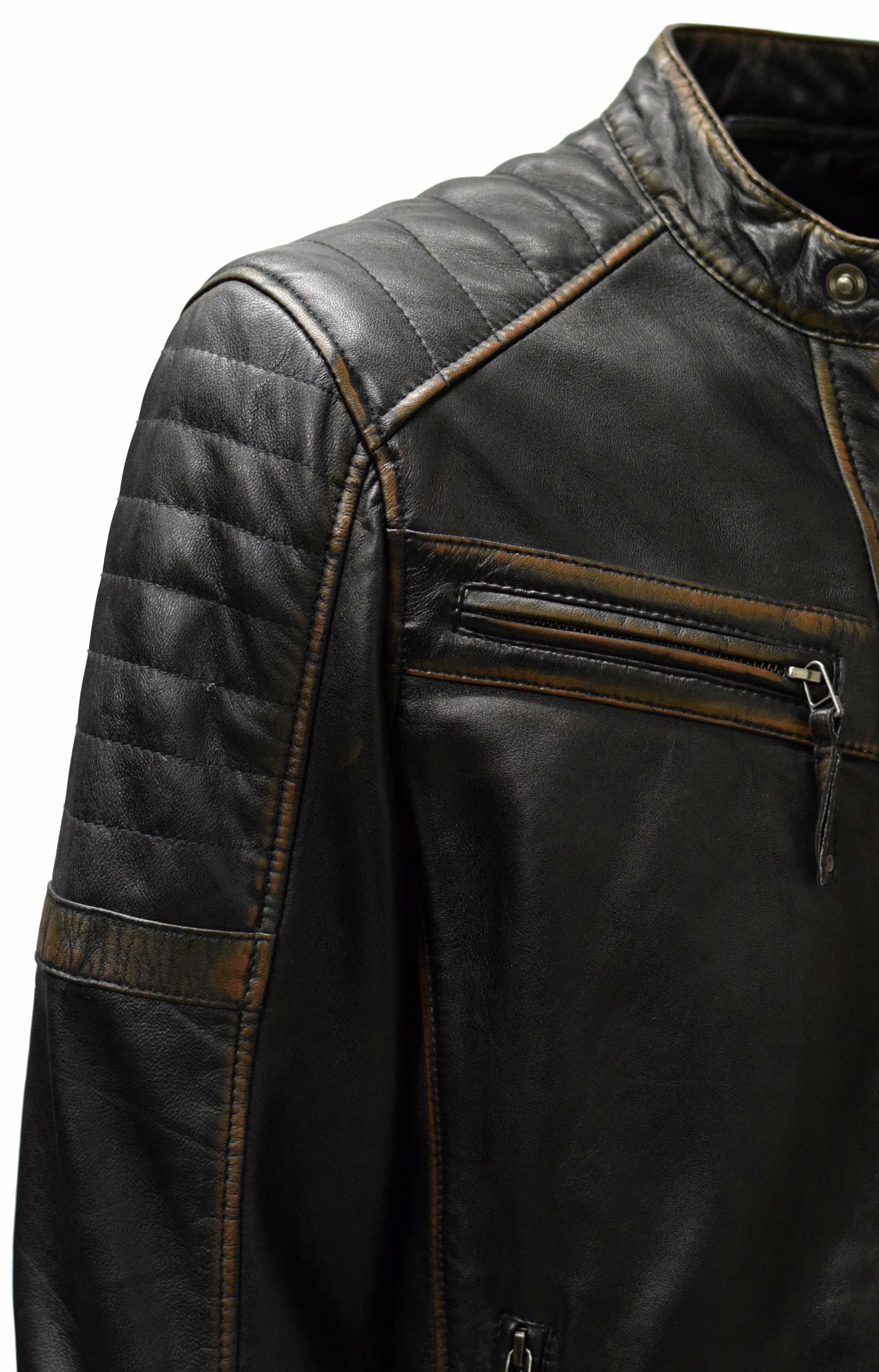 Herren Lederjacke Tomba gesteppt in washed Schwarzbraun
