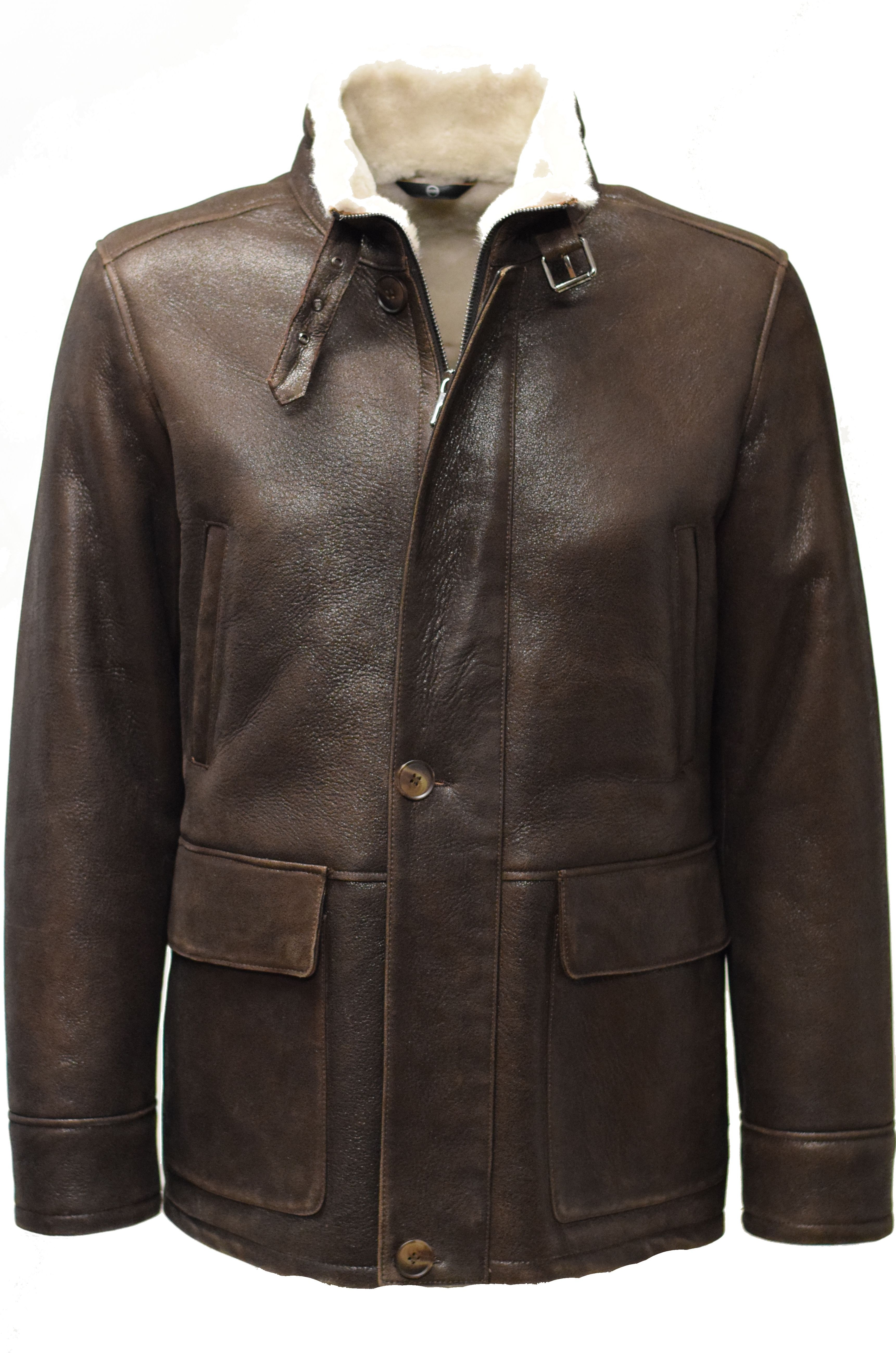 Herren Long Lammfelljacke Gobin in Marrone Braun
