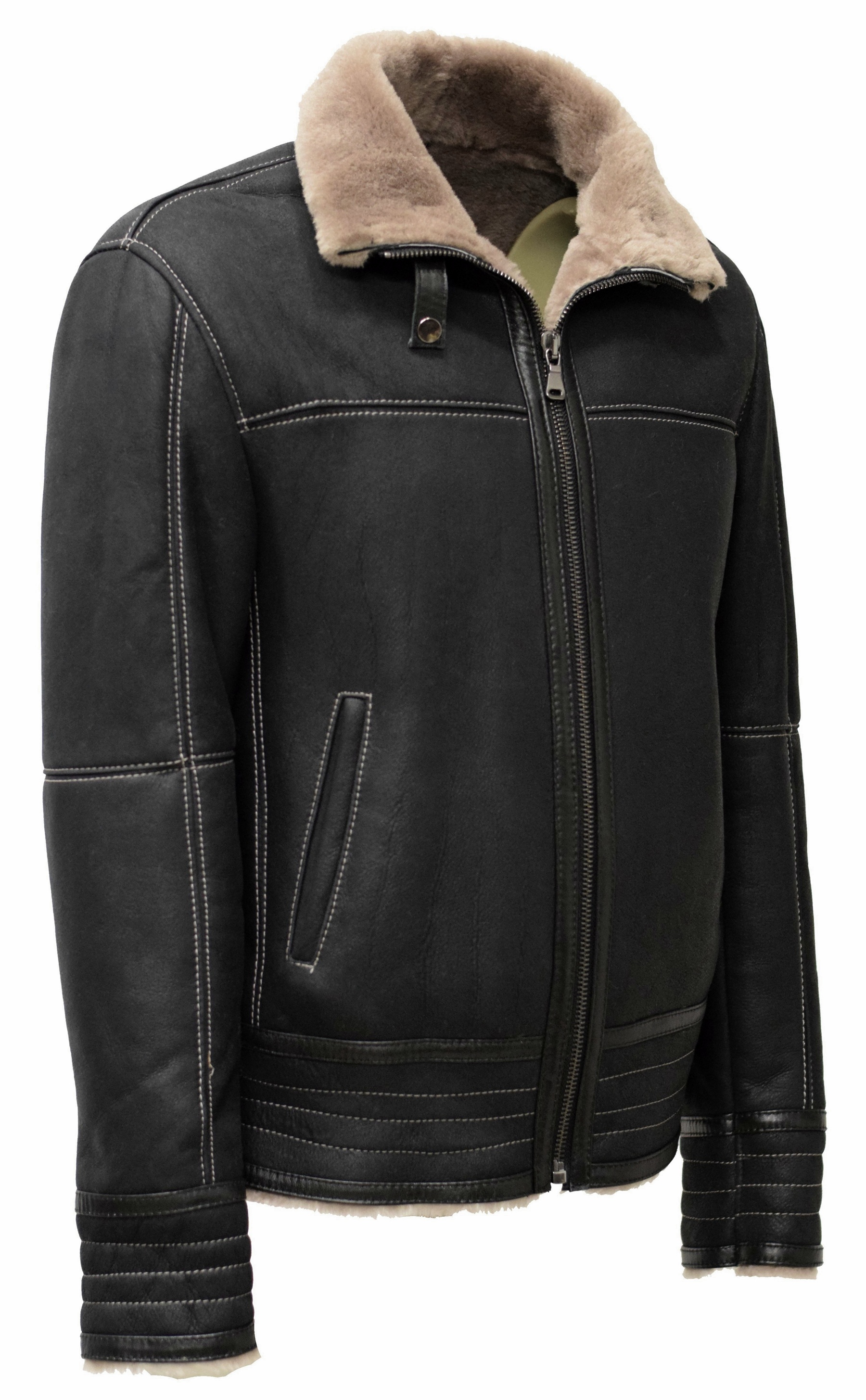 Herren Lammfelljacke Bomber Mark in Schwarzgrau