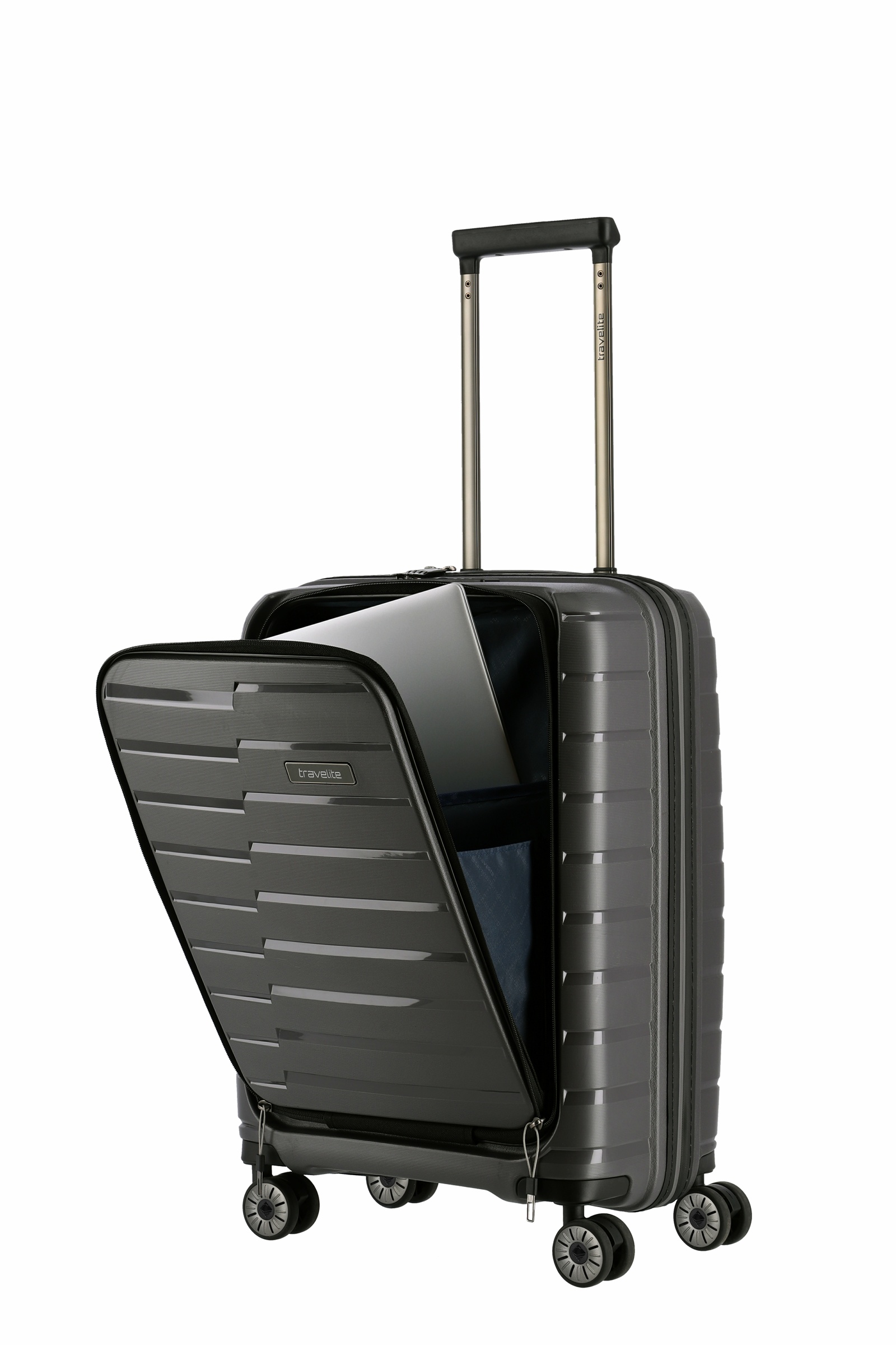 Travelite Koffer Air Base Vortasche 4 Rollen Trolley 55 cm S+ Anthrazit