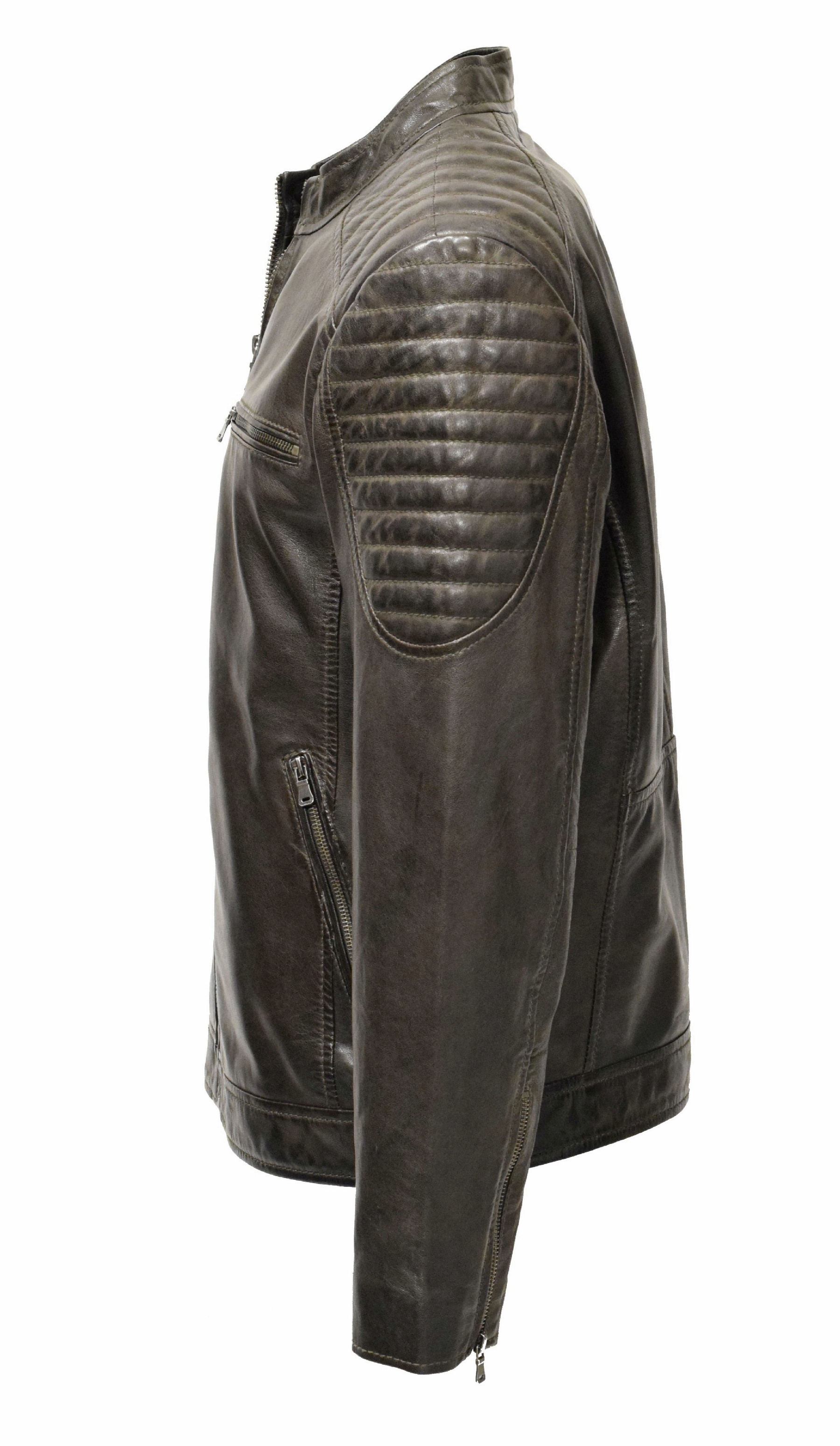 Herren Lederjacke Fiete gesteppt in washed Schwarzbraun