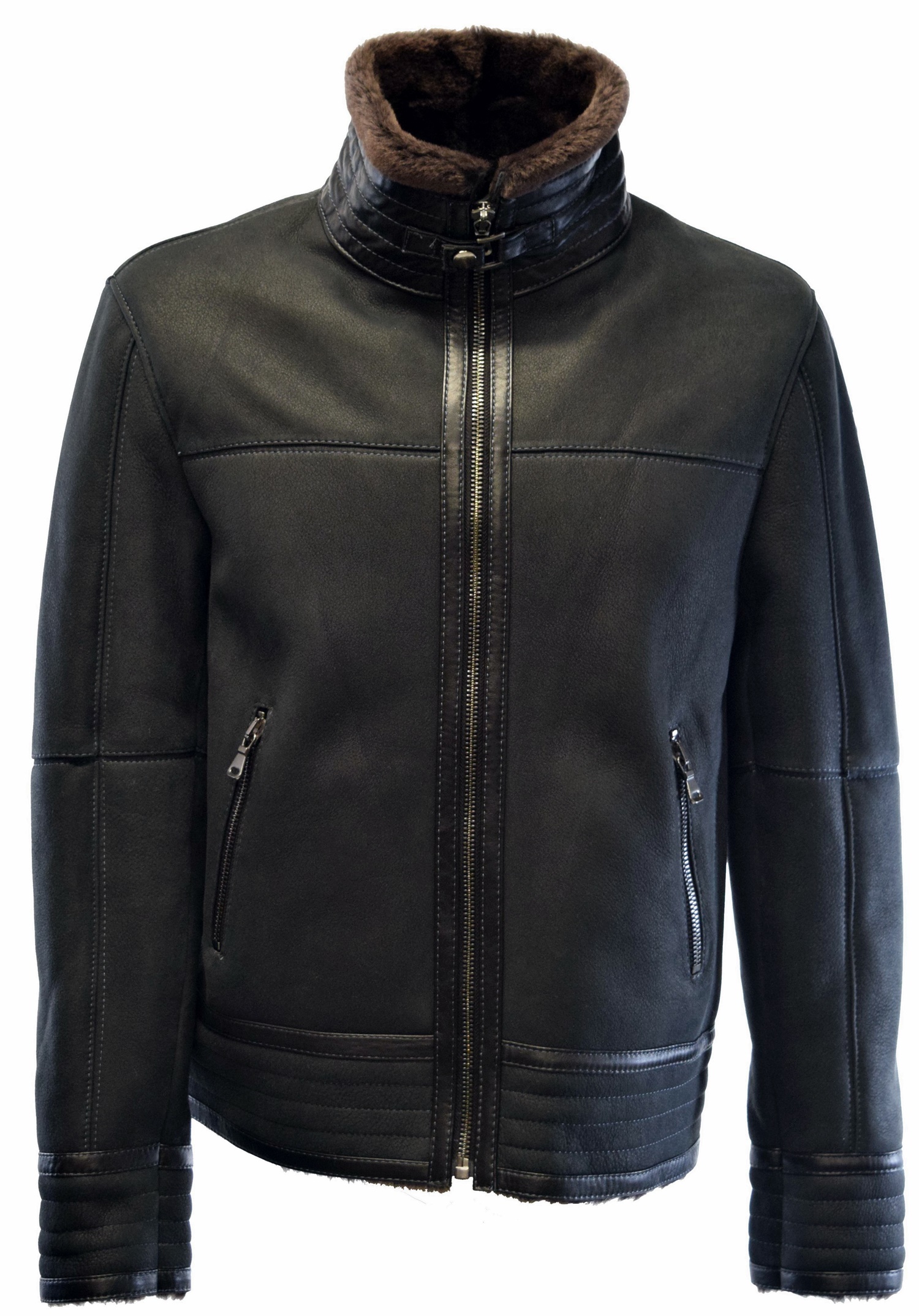 Herren Lammfelljacke Bomber Mark in Anthrazit