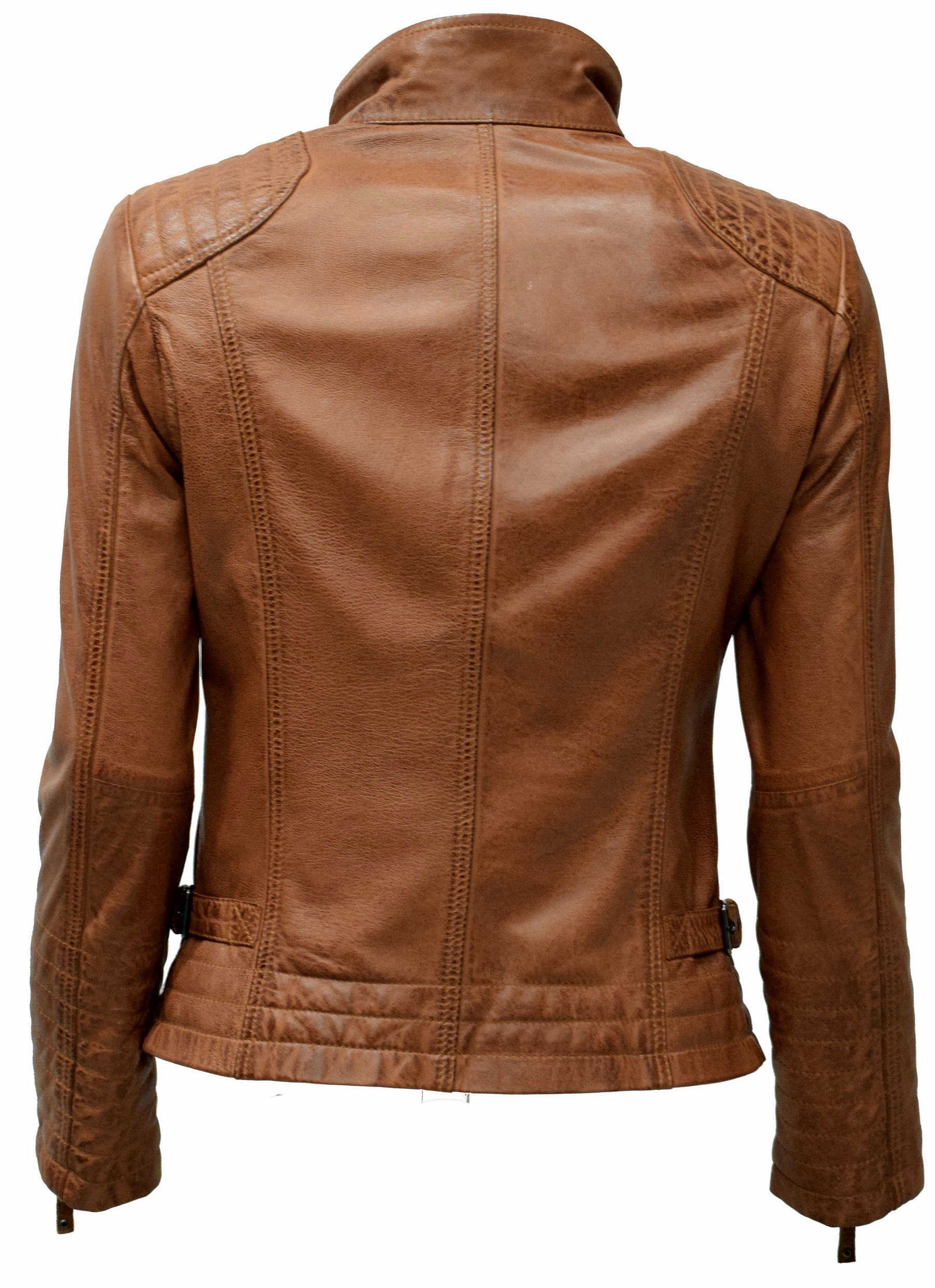 Damen Lederjacke Emmy gesteppt washed Cognac