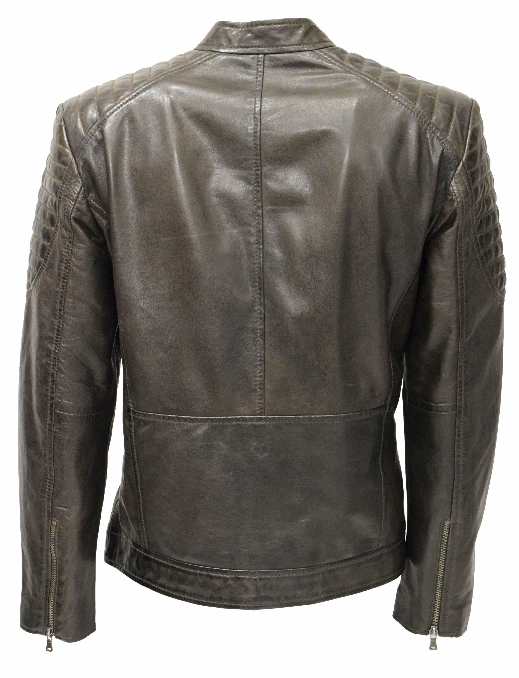 Herren Lederjacke Fiete gesteppt in washed Schwarzbraun