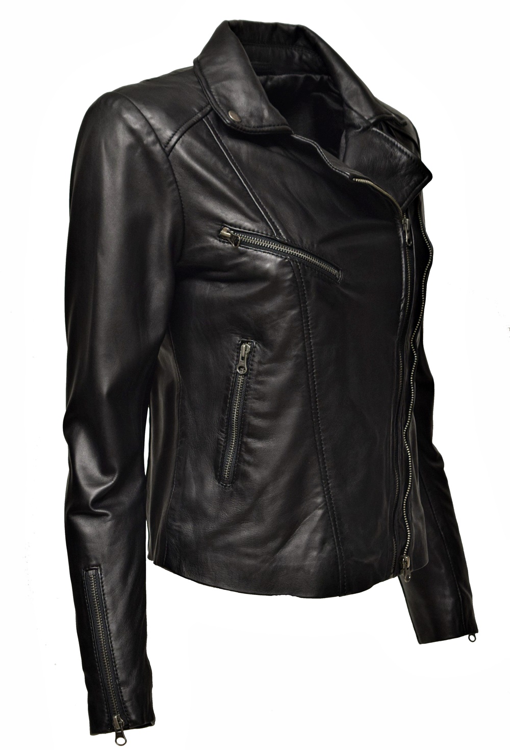 Damen Lederjacke Bebie in washed Schwarz