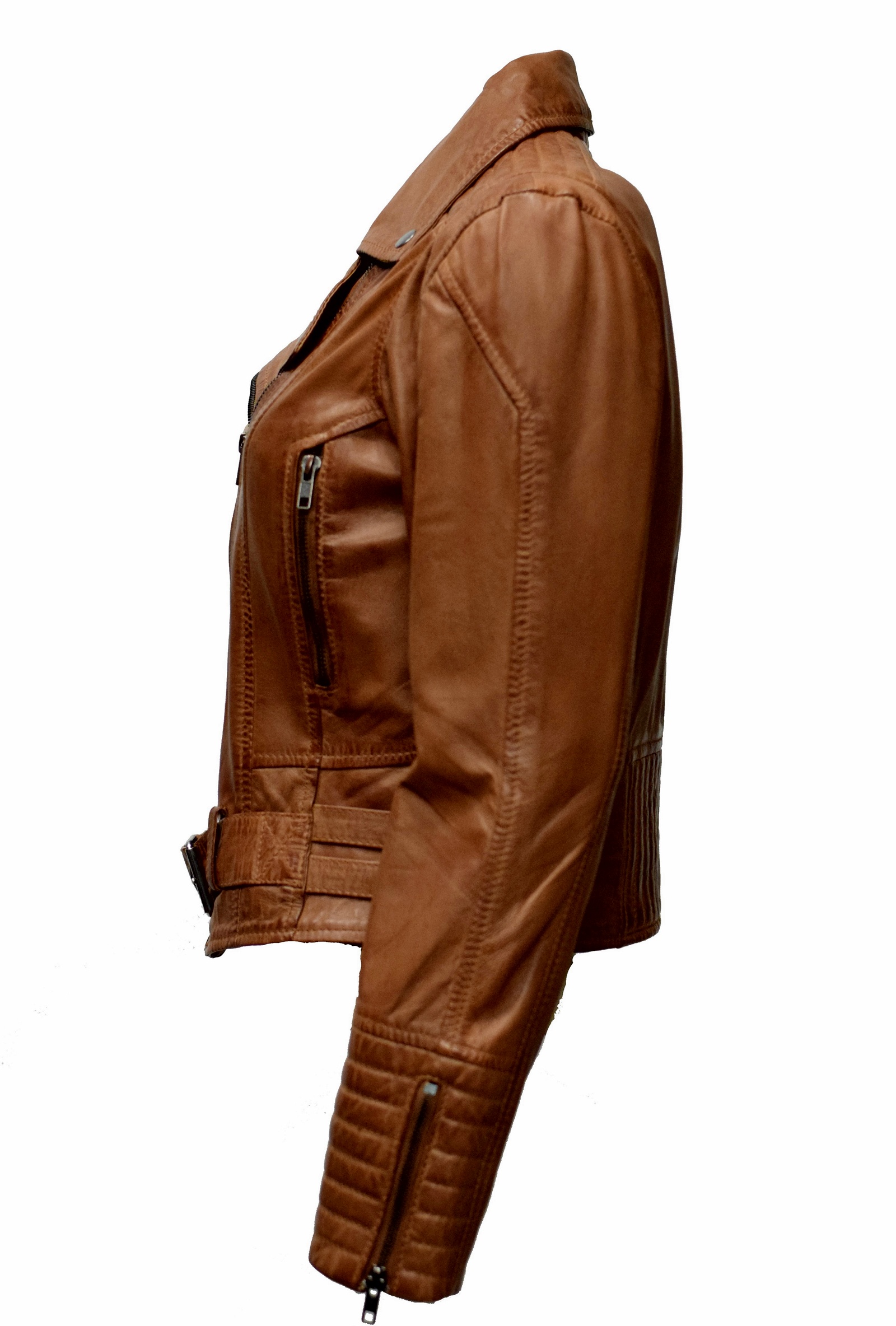 Damen Biker Lederjacke Luua in washed Cognac