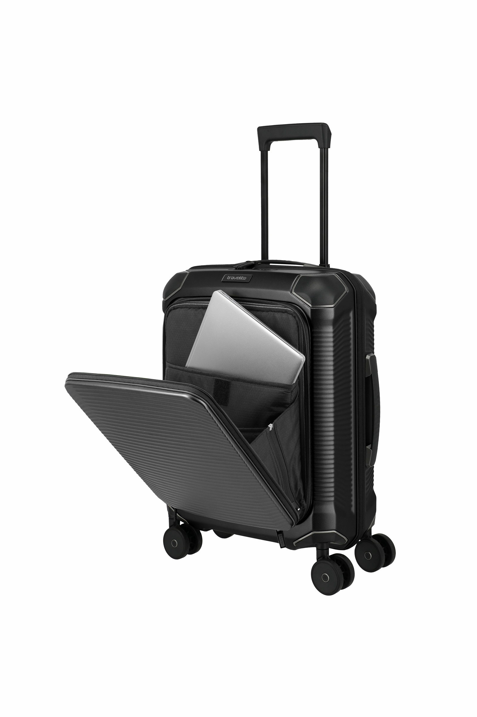 Travelite Koffer Millenium Vortasche 4 Rollen Trolley 55 cm S+ Schwarz