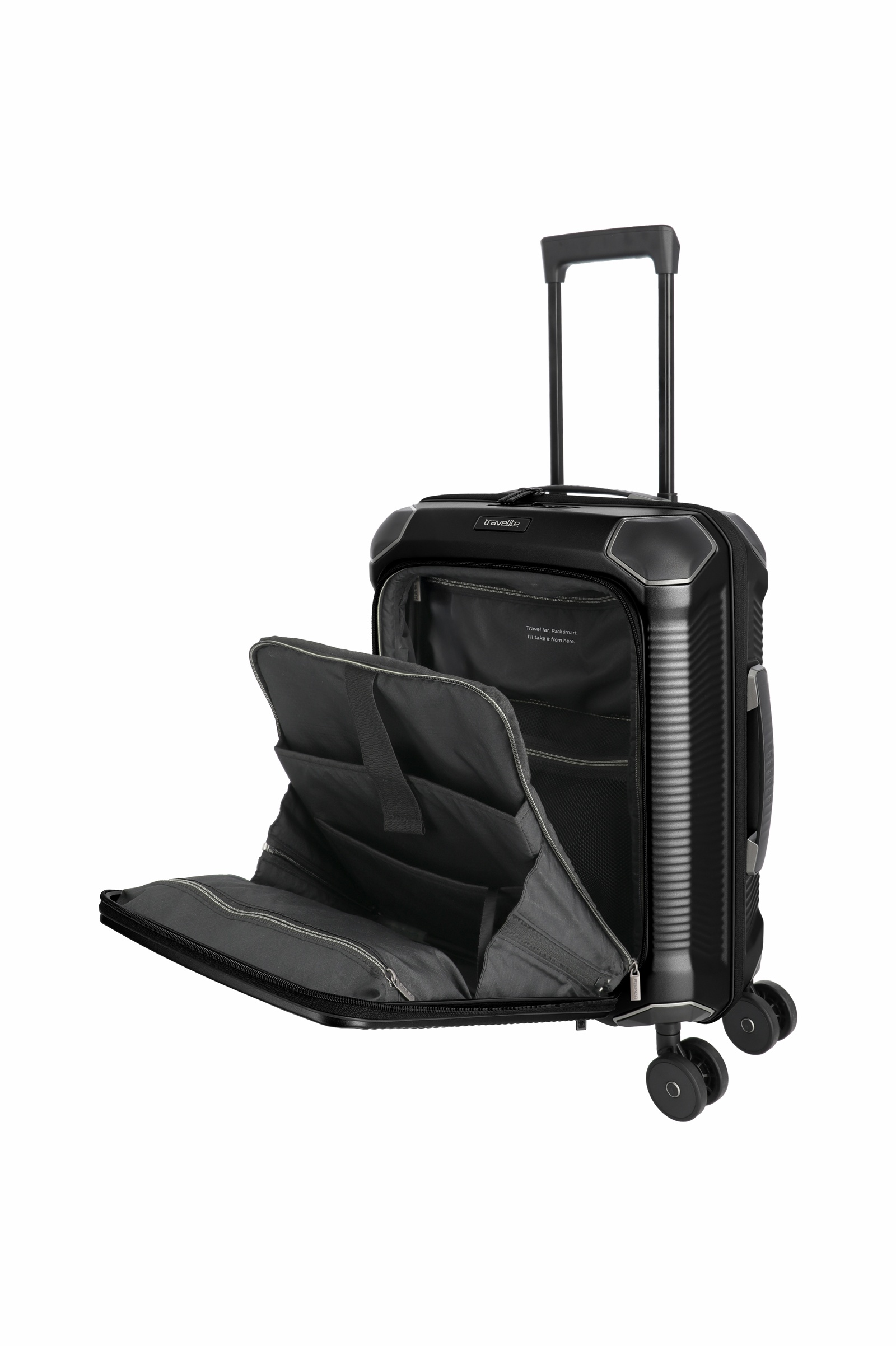 Travelite Koffer Millenium Vortasche 4 Rollen Trolley 55 cm S+ Schwarz