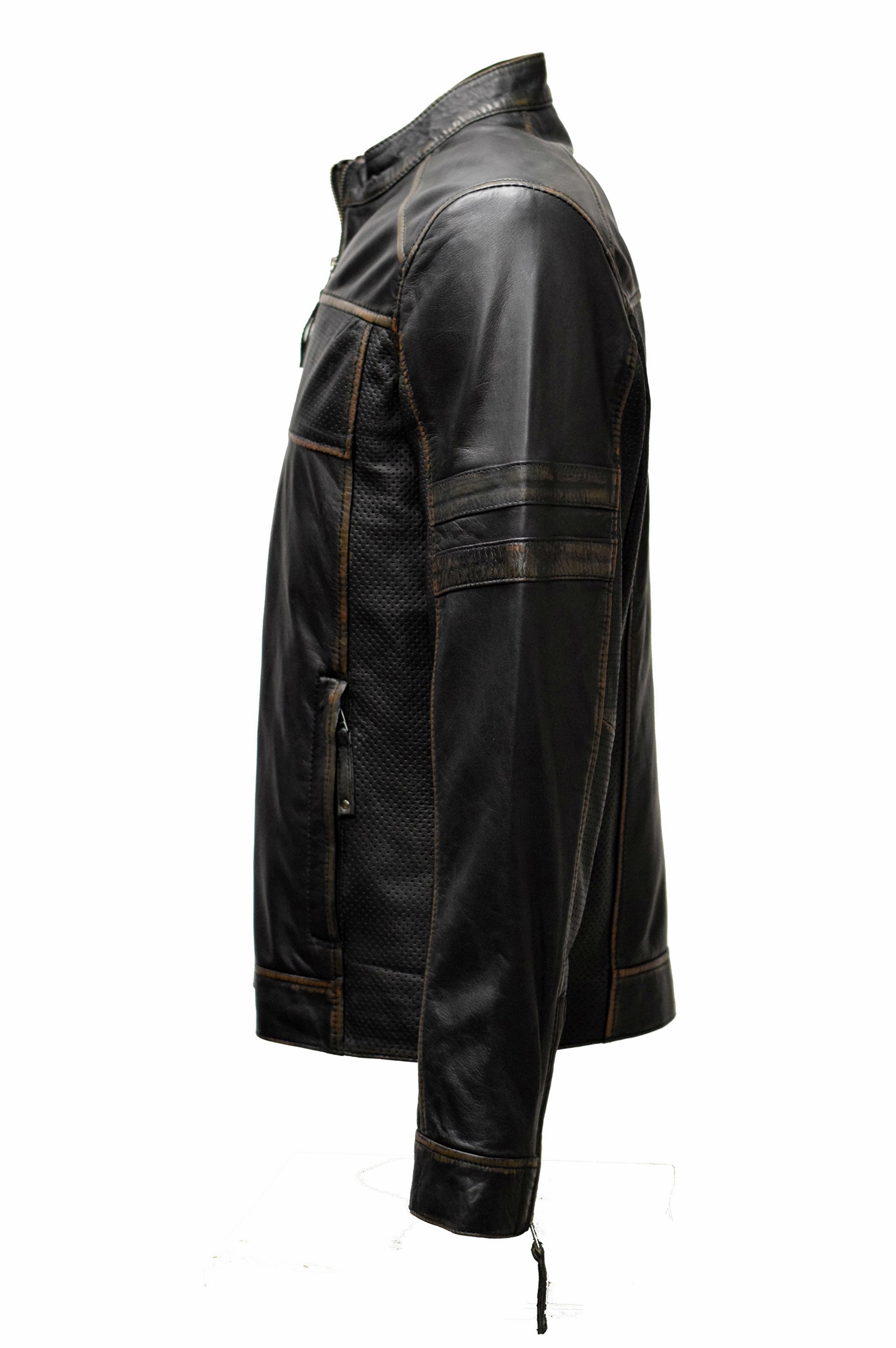 Herren Lederjacke Pieth Perforiert in washed Schwarzbraun