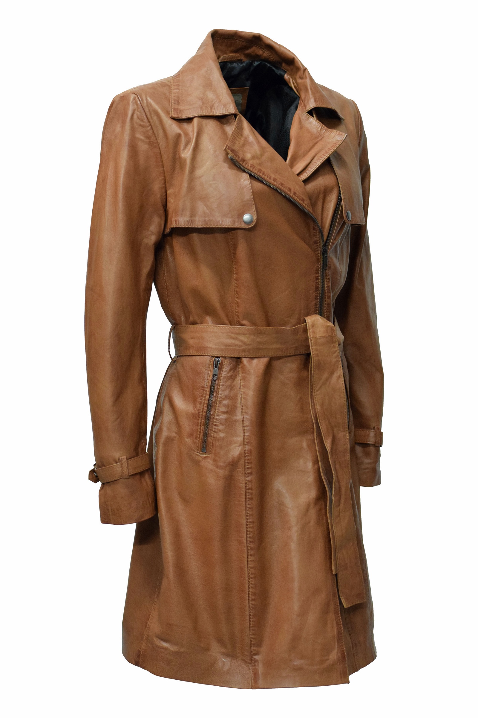 Damen Ledermantel Viktoria in washed Cognac Braun
