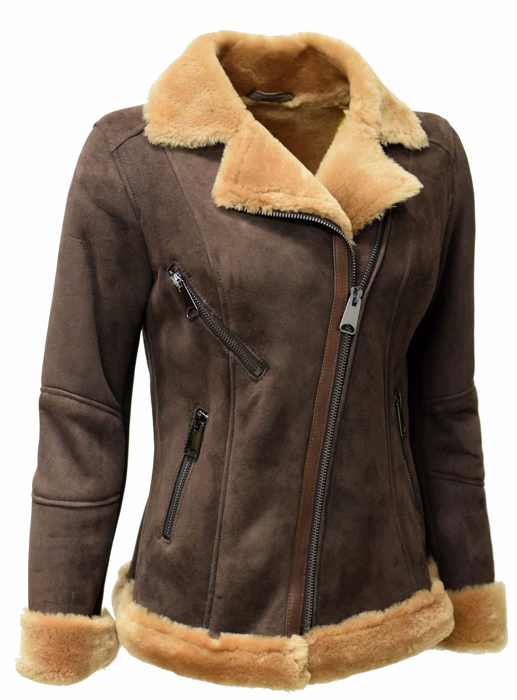 Damen Lammfelljacke Agatha Shearling Nussbraun