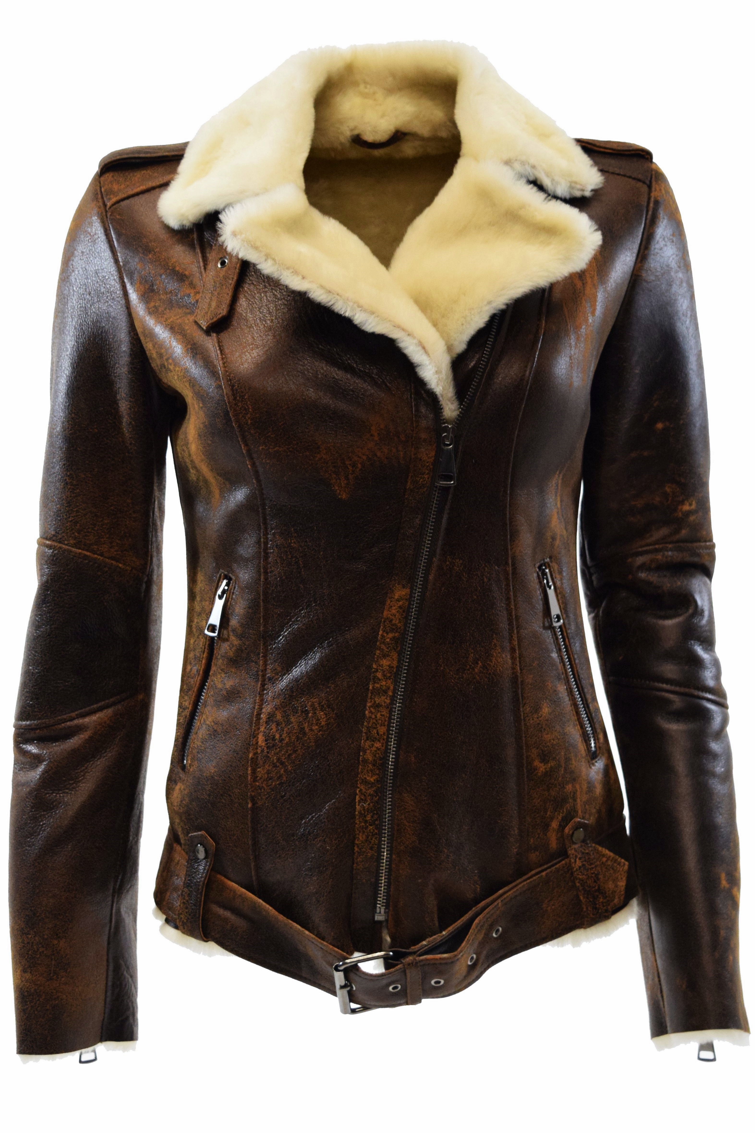 Damen Lammfelljacke Carla Shearling retro Whiskey Braun