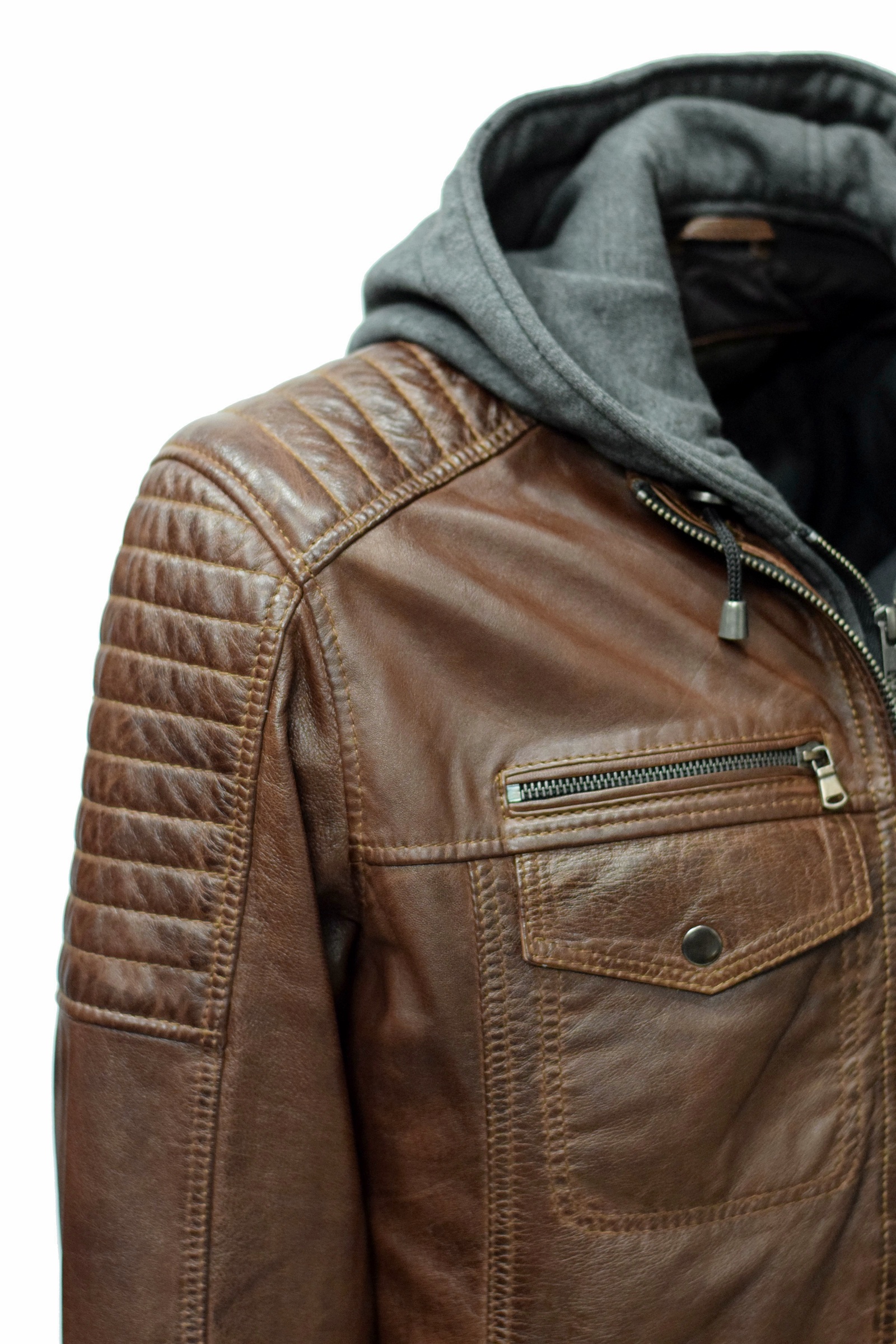 Herren Lederjacke Gernd mit Kapuze washed Kastanie Braun
