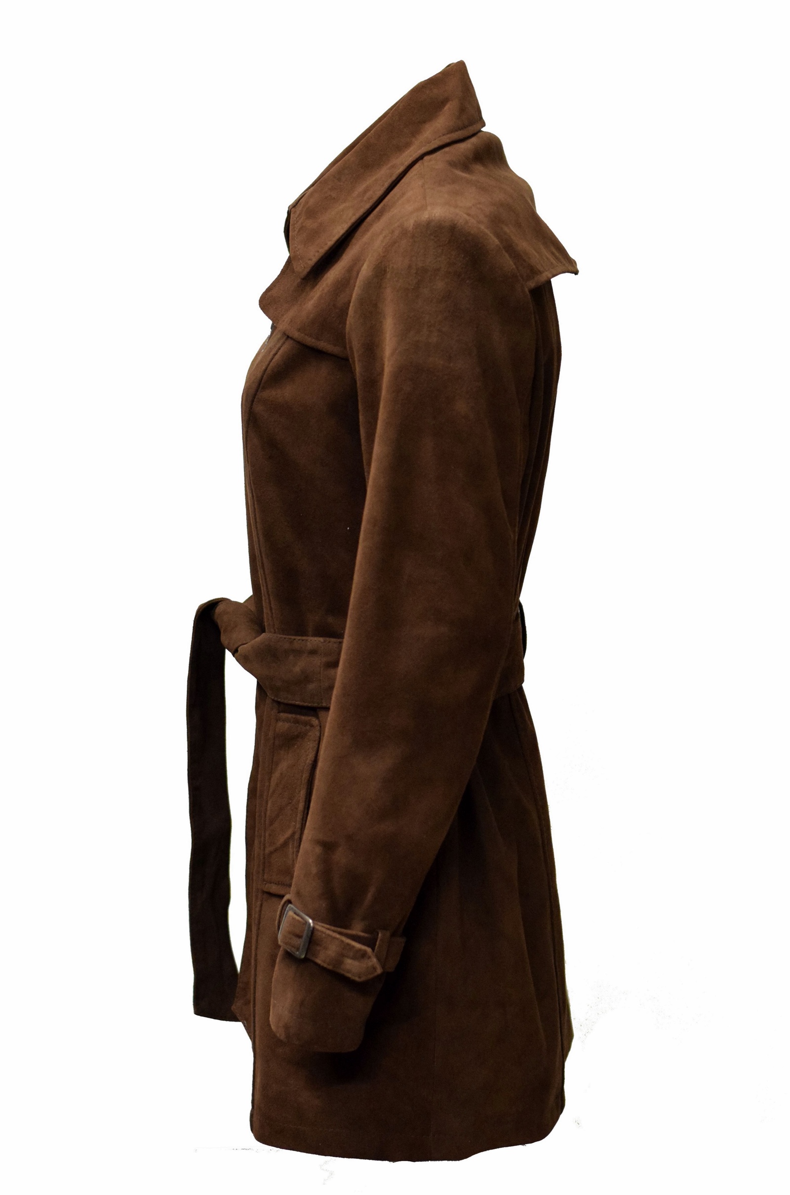 Damen Kurz-Trenchcoat Ledermantel Wildleder Polly in Schoko