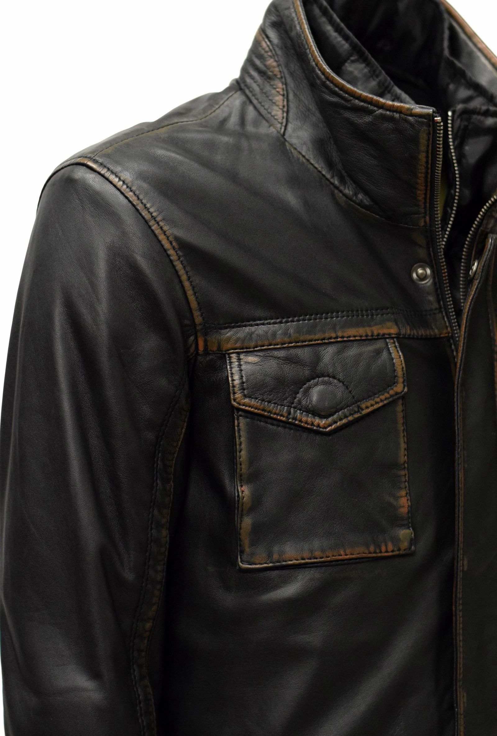 Herren Lederjacke Richar Westeneinsatz Schwarz Braun
