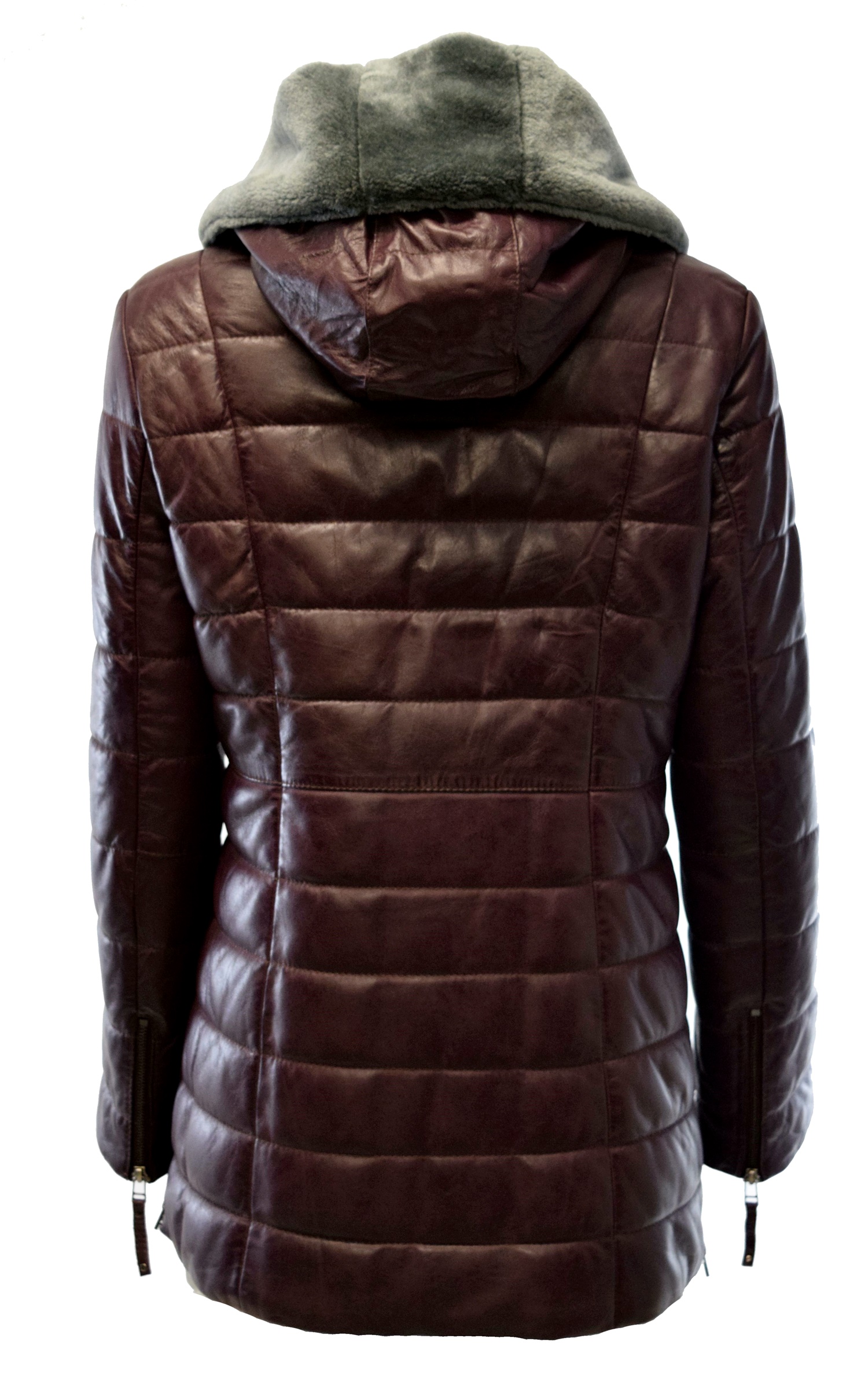 Damen Ledermantel Cindy mit Kapuzenkragen in Burgundy