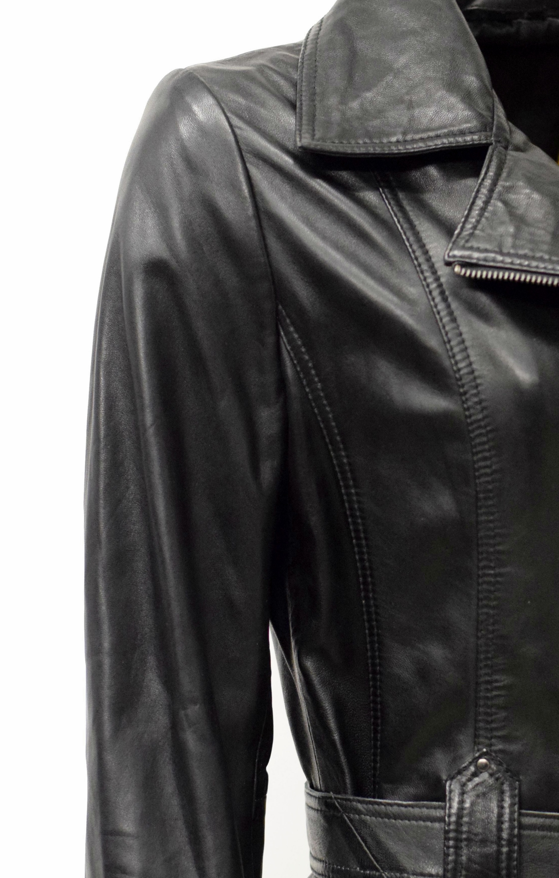 Damen Ledermantel Lara in washed Schwarz