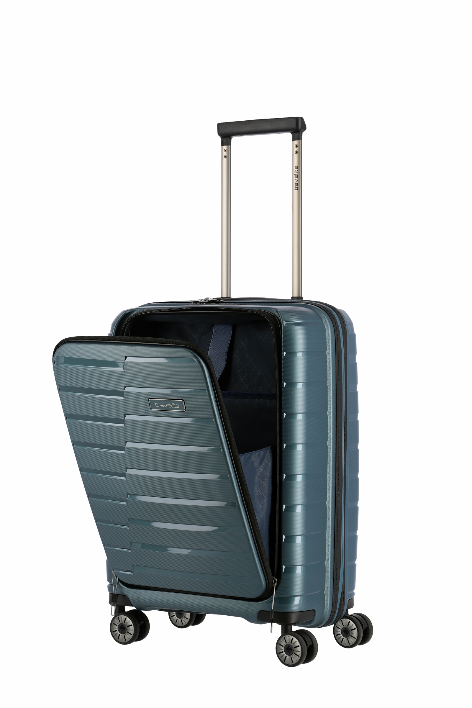 Travelite Koffer Air Base Vortasche 4 Rollen Trolley 55 cm S+ Eisblau